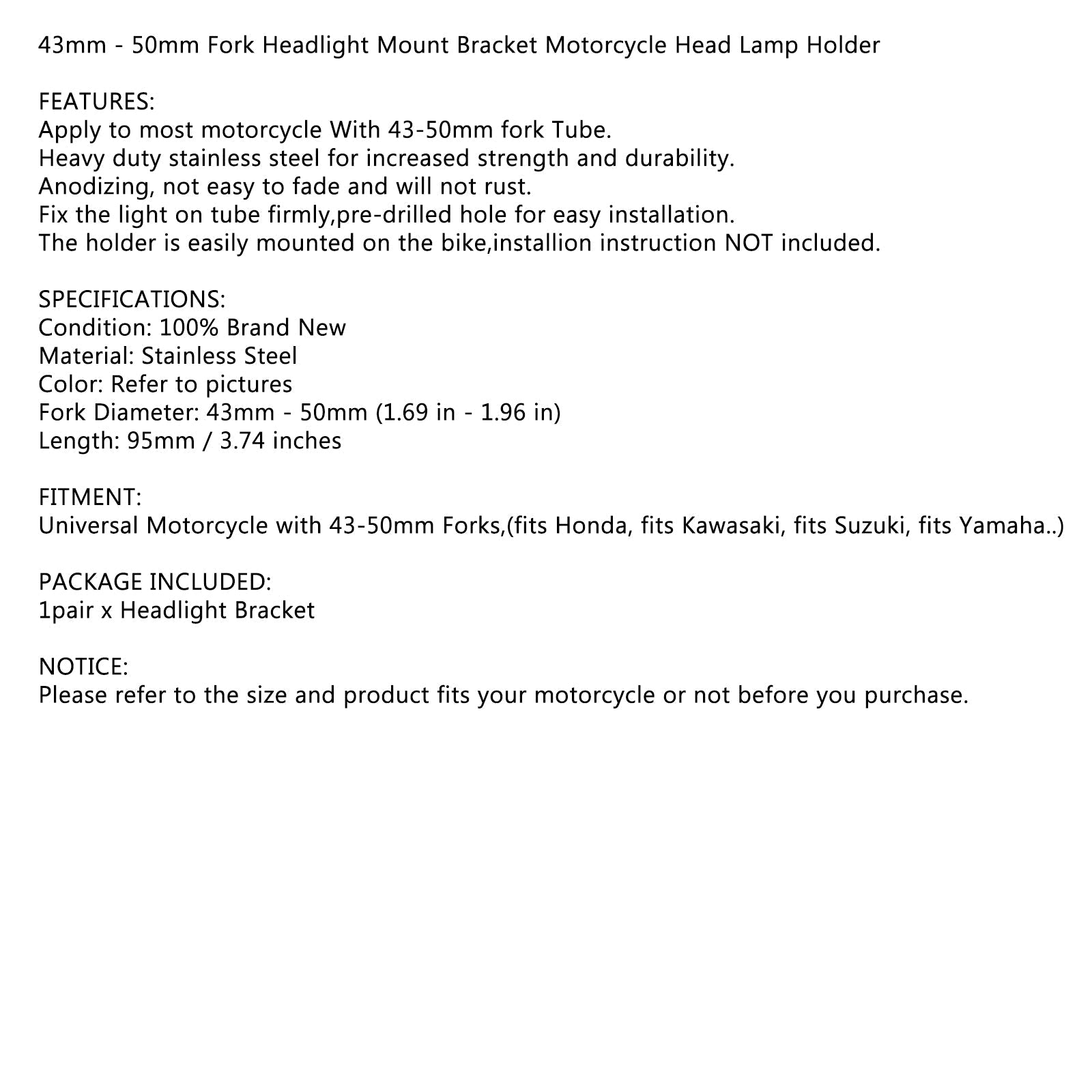 43 mm - 50 mm vork vlaggenschip Mount Bracket Moto Head Lamp Holder aanpast generiek