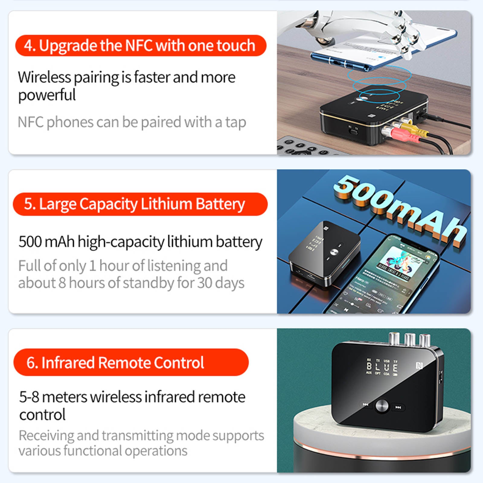 Nadajnik-odbiornik USB Bluetooth Bezprzewodowy adapter NFC 2 w 1 do stereo 2RCA