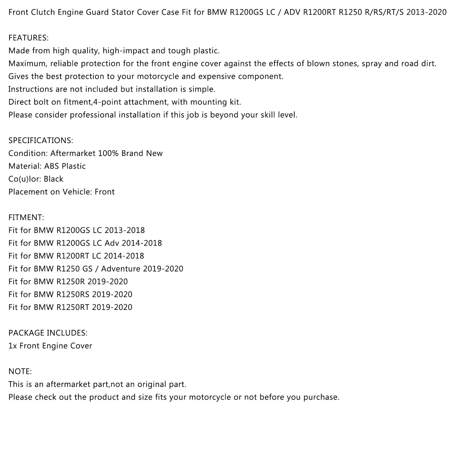 Protezione copertura motore anteriore per BMW R1200GS LC ADV R1200RT R1250 R/RS/RT 13-20 Generico