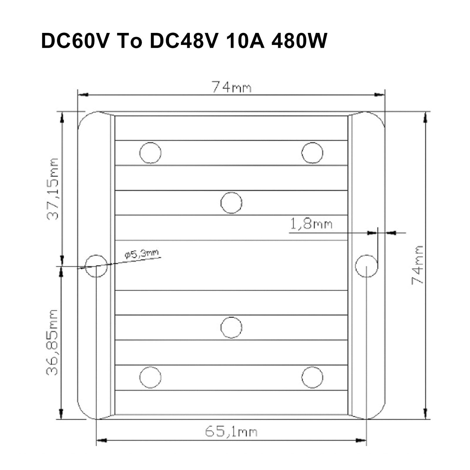 Waterdichte 60V naar 48V 10A 480W Step-down DC/DC Power Converter Regulator