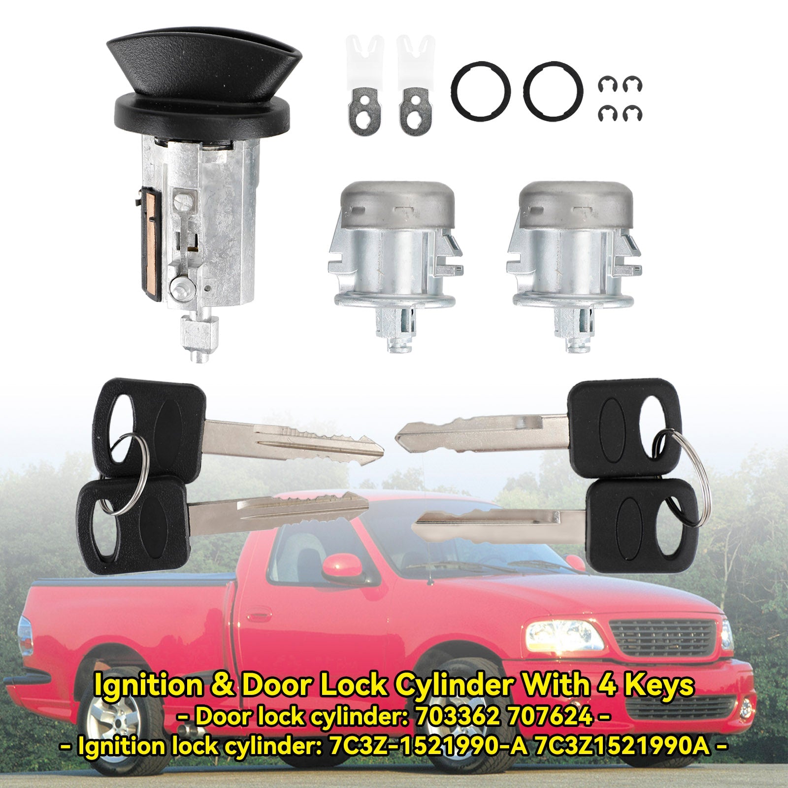 Ford Windstar 1999-2003 Freestar 2004-2007 Cylindre 'allumage et de serrure de porte avec 4 clés 703362