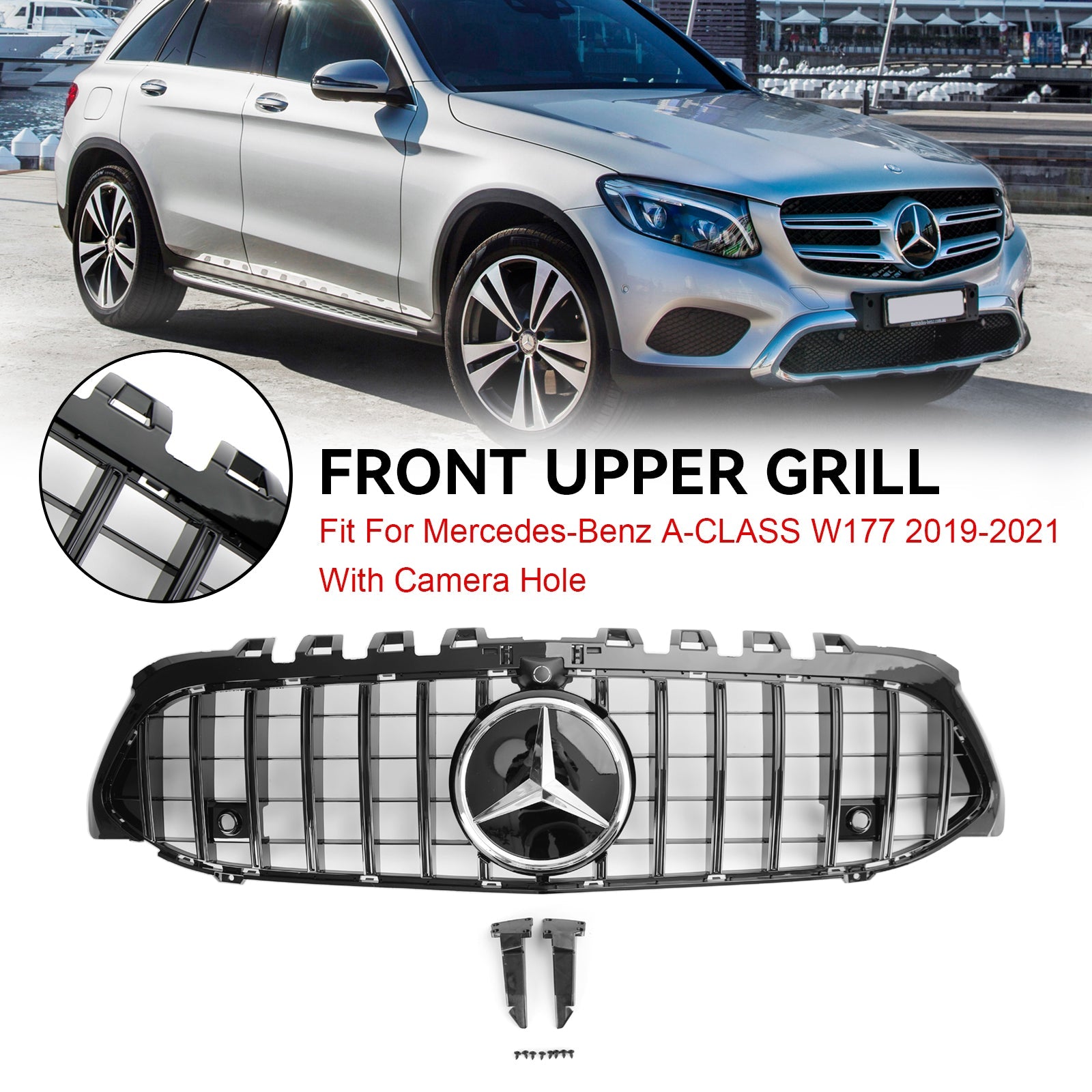 Grille de pare-chocs avant Mercedes Benz Classe A W177 2019-2021 Style GT Noir