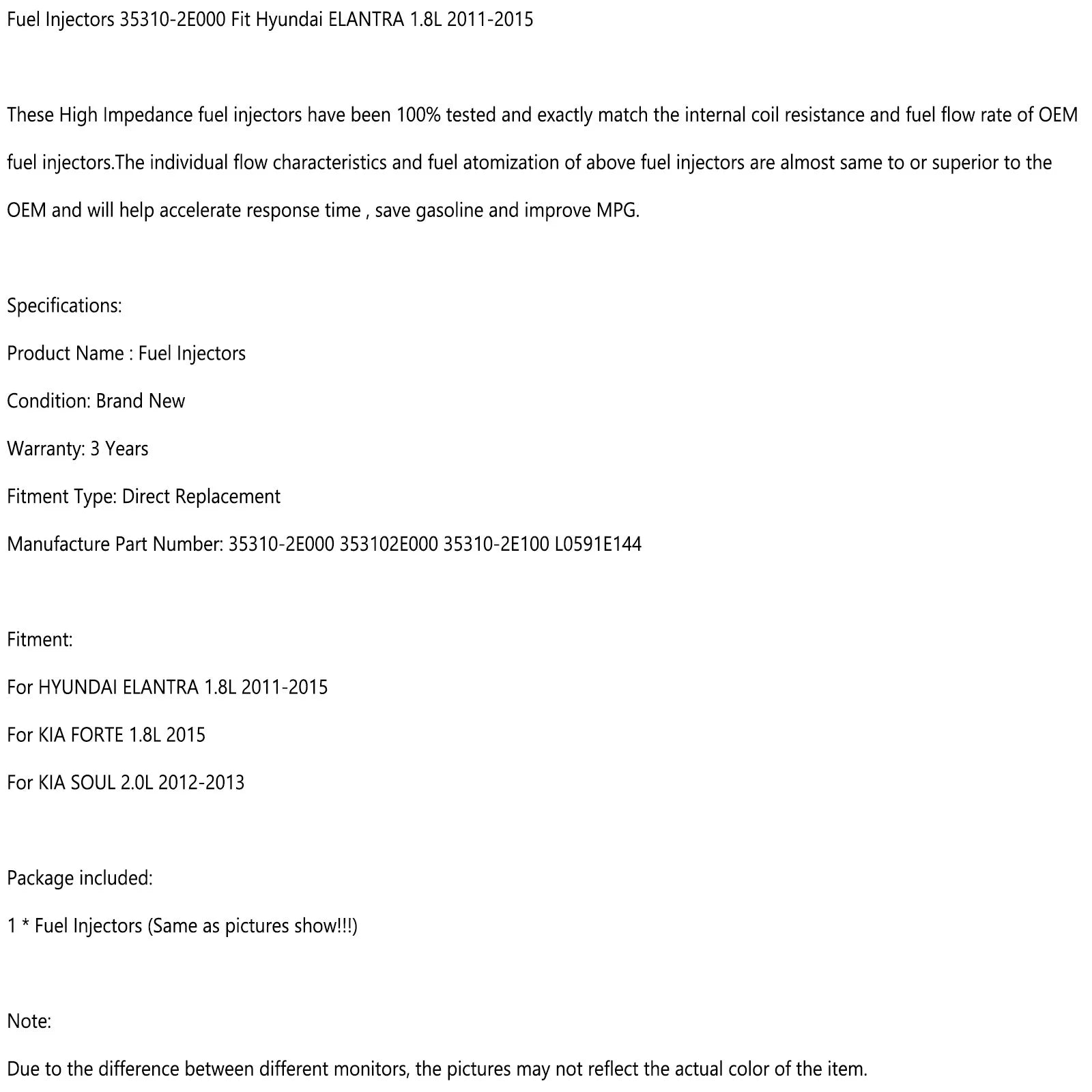 1 Uds inyectores de combustible 35310-2E000 aptos para Hyundai ELANTRA 1.8L 2011-2015