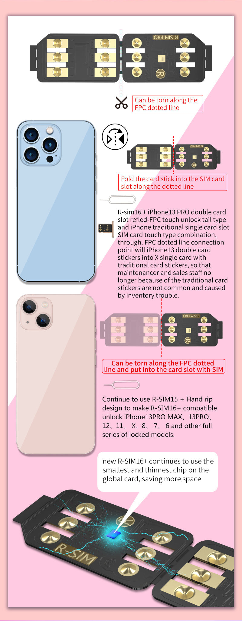 Tarjeta RSIM de desbloqueo Nano R-SIM 16+ para iPhone 13 Pro 12 PRO MAX XS XR 8 IOS 15