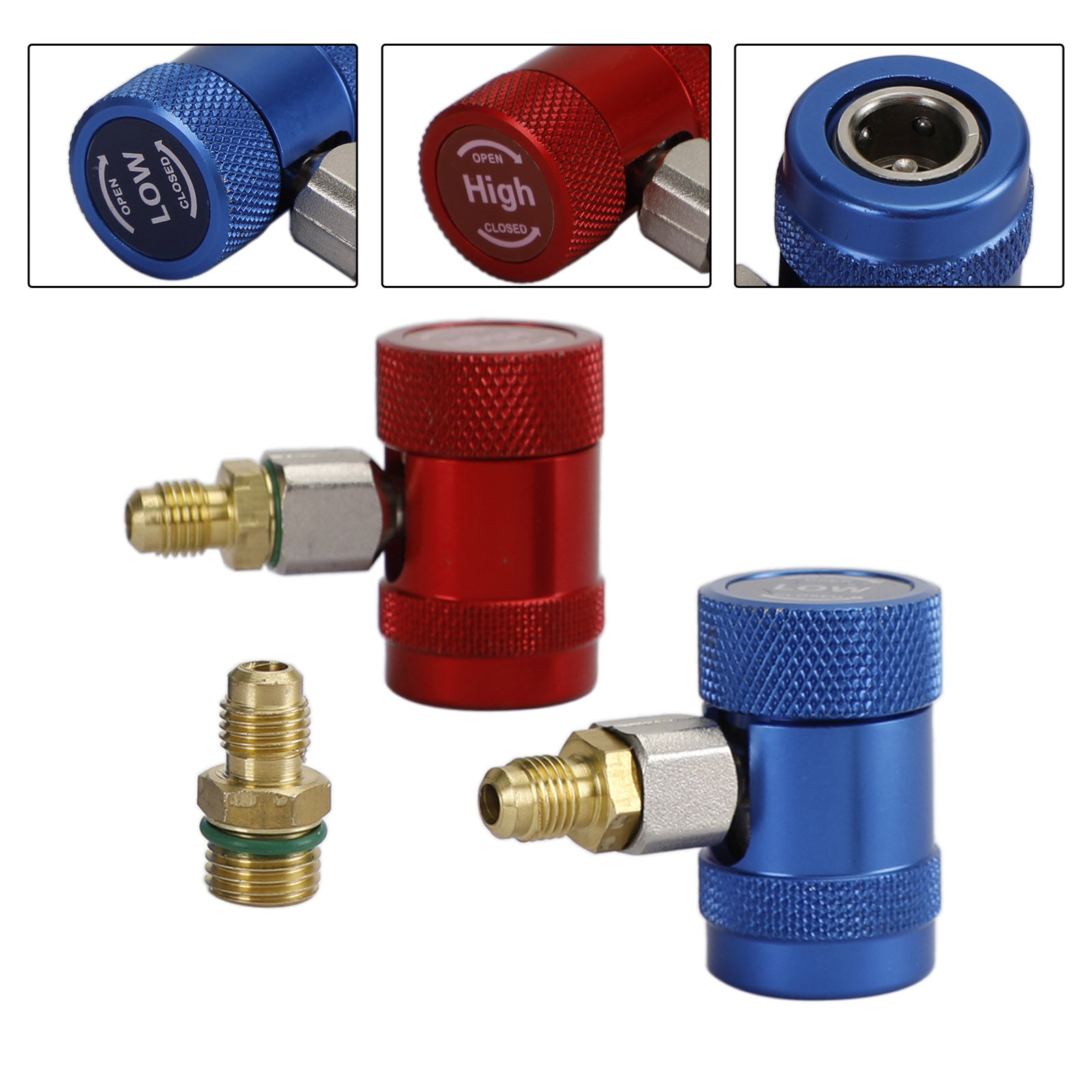 Adattatore attacco rapido A/C R134A Connettore collettore da 1/4" Sae Hvac Lato alto e basso