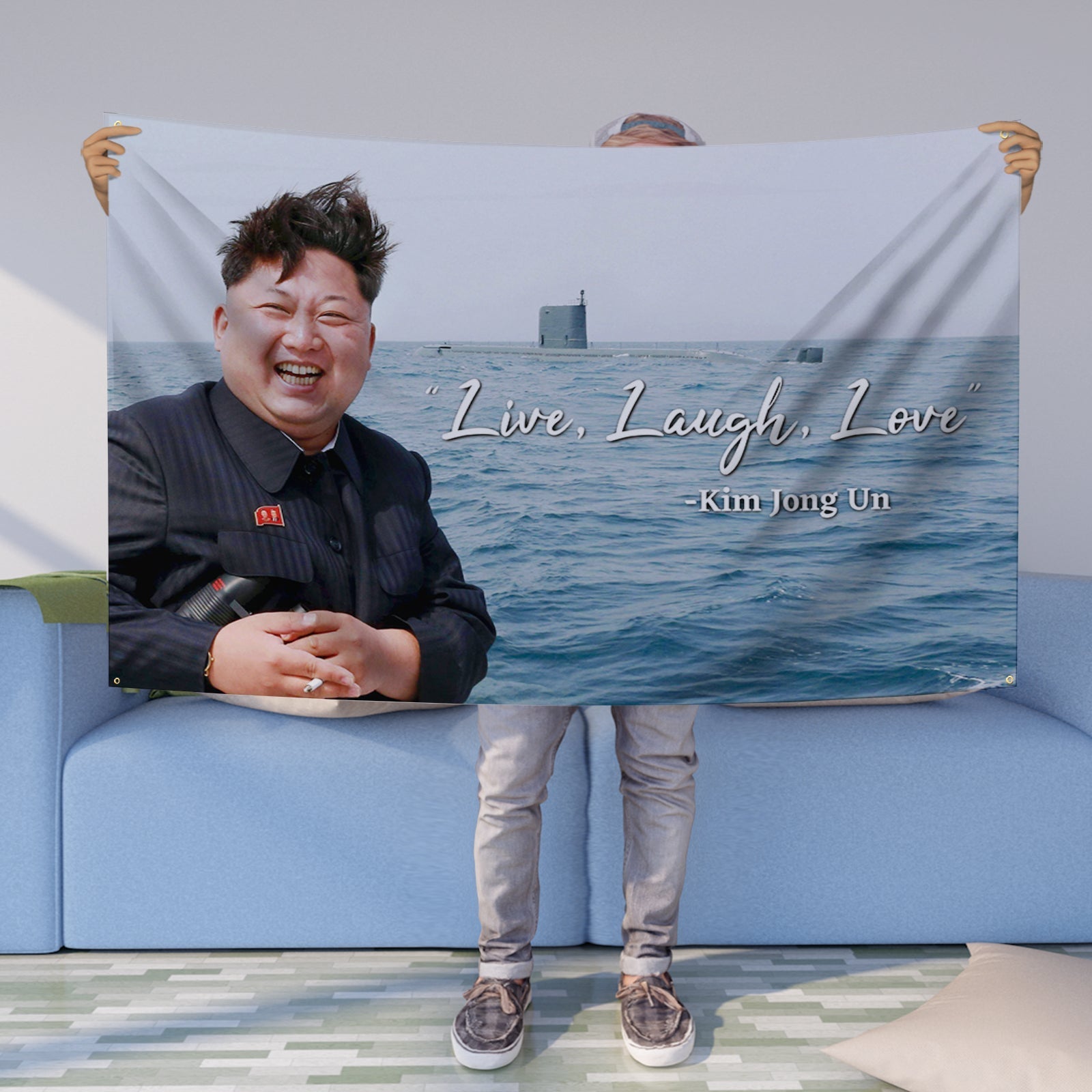 Kim Jong Un Live Laugh Love Bannière Drapeau 0,9 x 1,5 m Drapeau de jardin