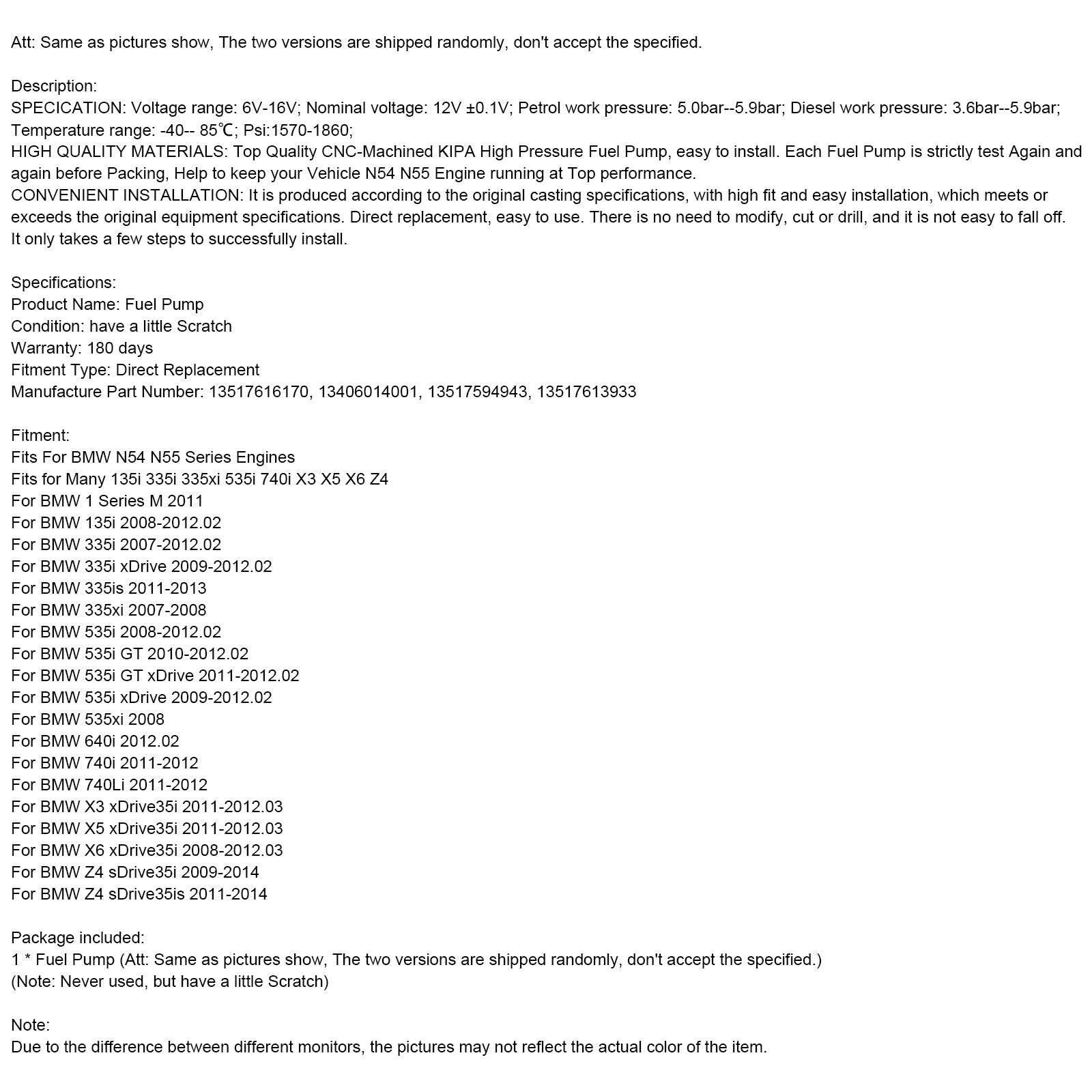 BMW 535xi 2008 / 640i 2012.02 Bomba de combustible de alta presión 13517616170 13406014001