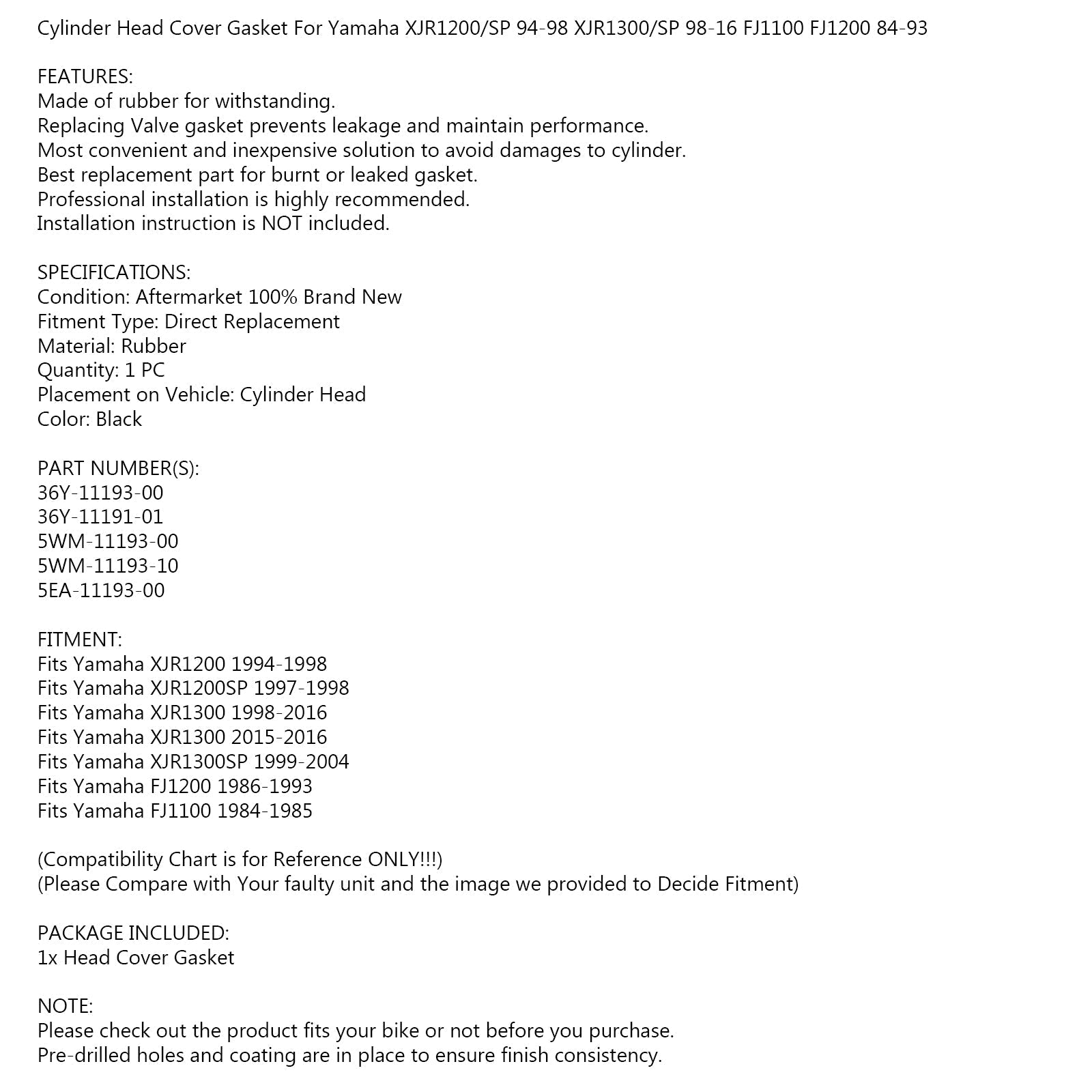 Venttiilikopan tiiviste Yamaha XJR1200 XJR1300 FJ1100 FJ1200 36Y-11193-00-00 Generic