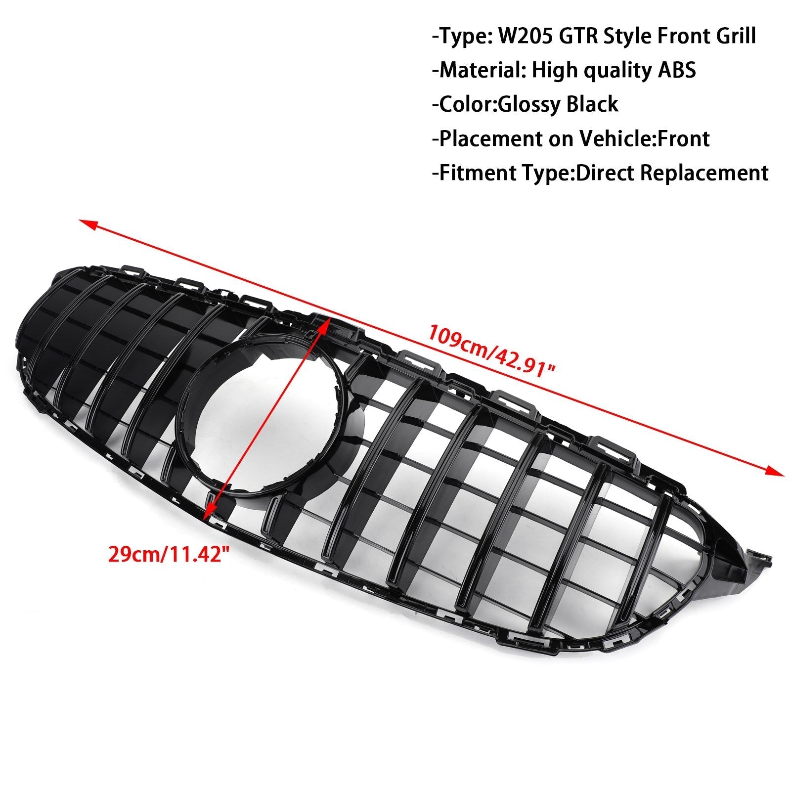 W205 C250 C300 C43 GTR 2015-2018 Mercedes Grille de pare-chocs avant Grille de remplacement Générique