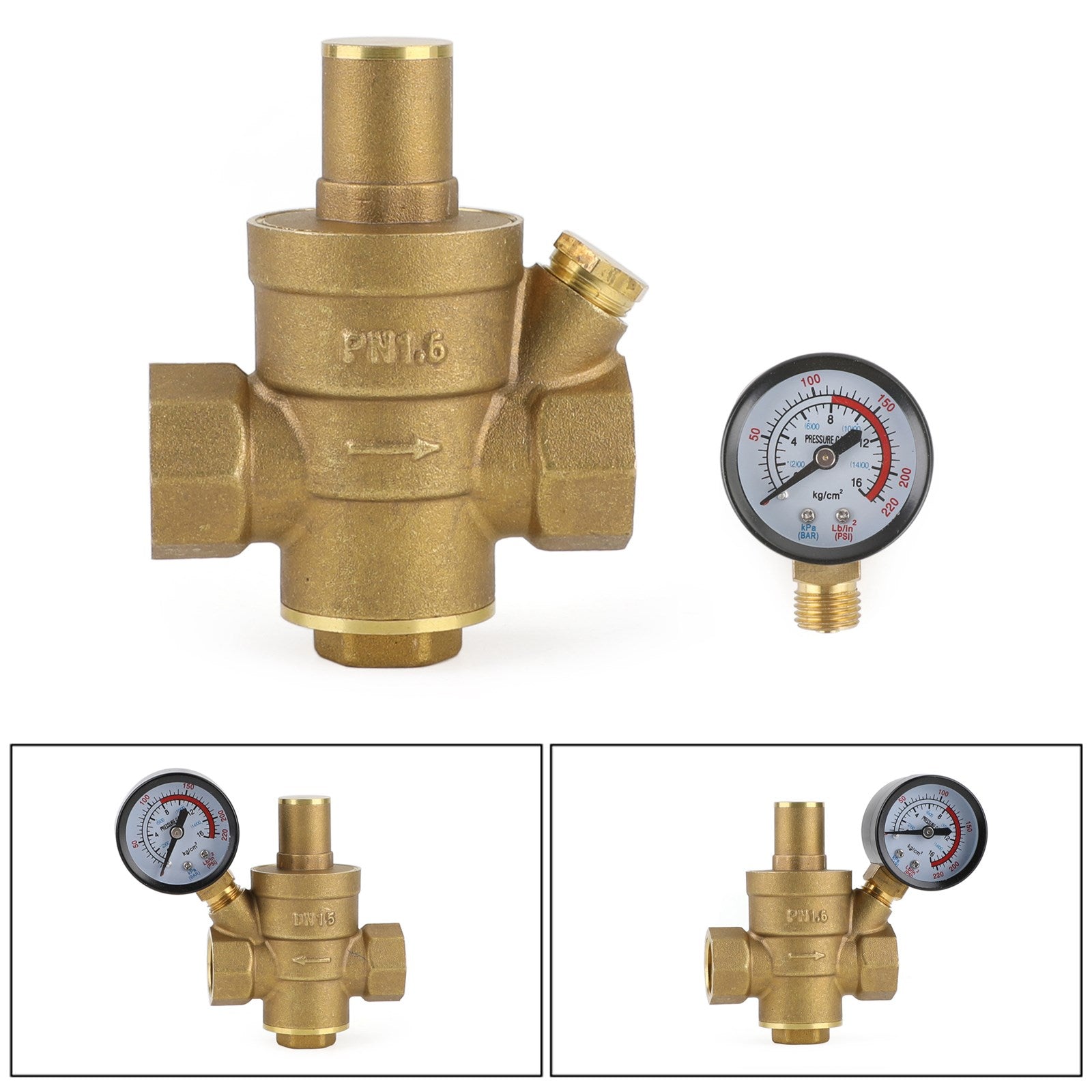 Reductor regulador de presión de agua ajustable de latón DN15 1/2" con medidor genérico