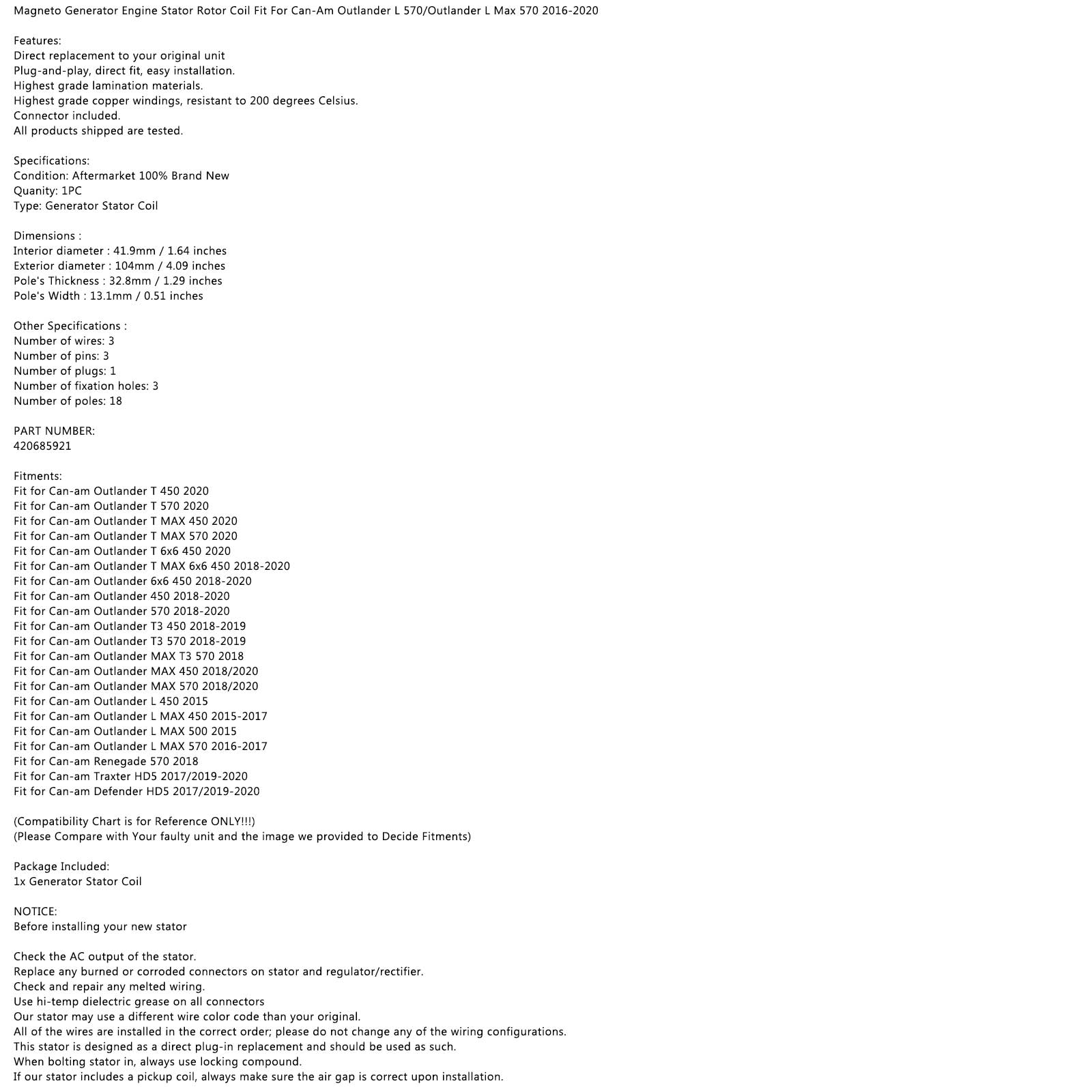 Stator Areyourshop Generator za Can-Am Outlander L 570/Outlander L Max 570 2016-2019