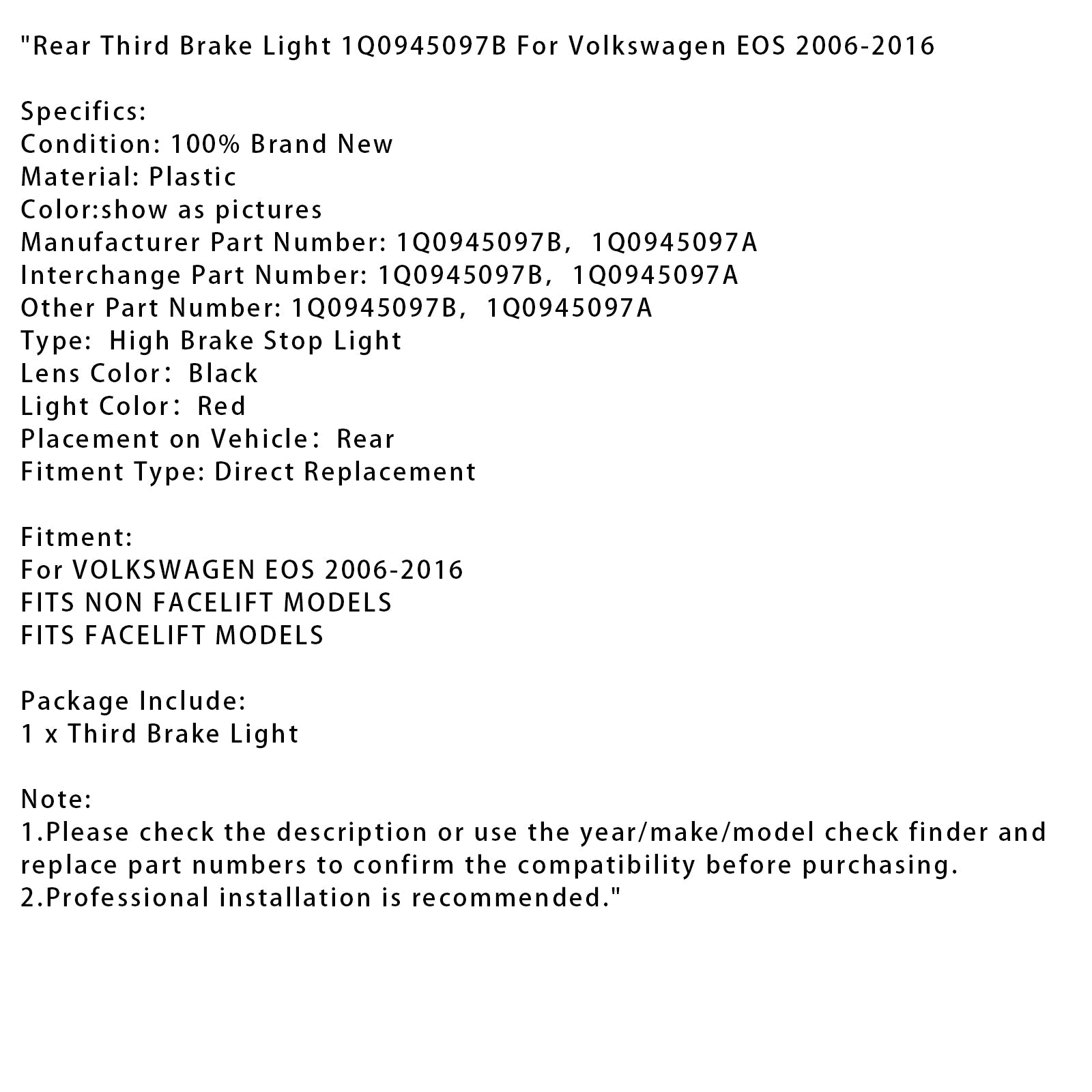 Derde vuurstop achter Volkswagen EOS 2006-2016 1Q0945097B