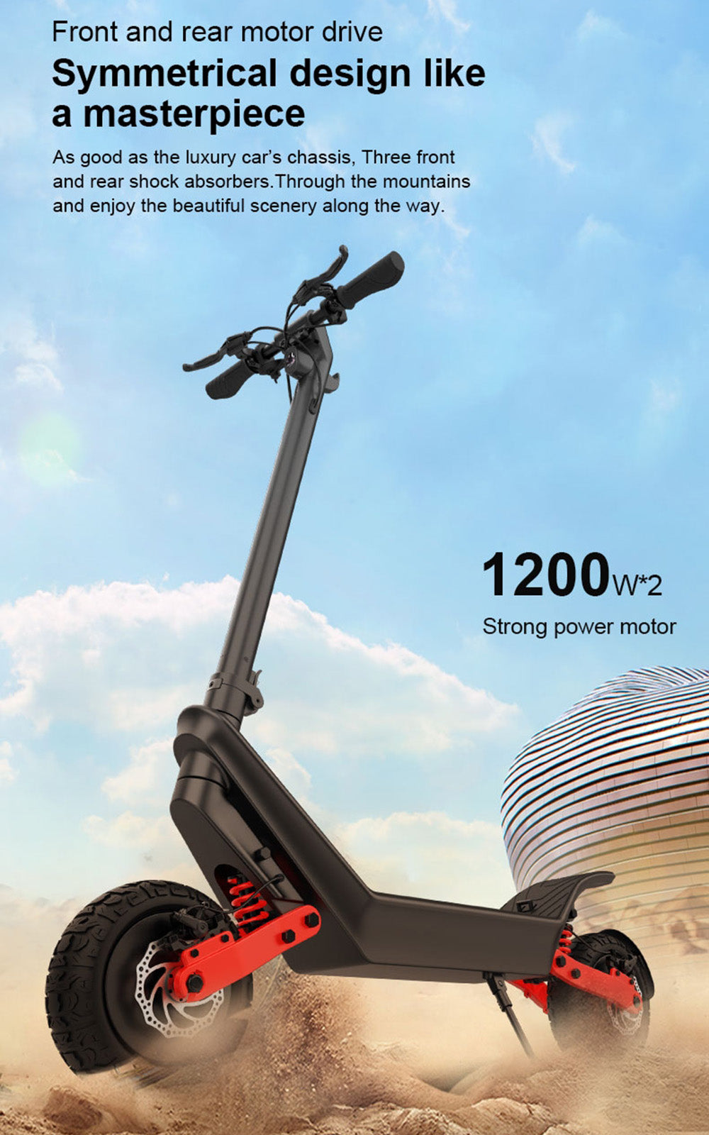 Scooter électrique pliant longue portée haute puissance pour adulte à double entraînement tout-terrain 2400 W