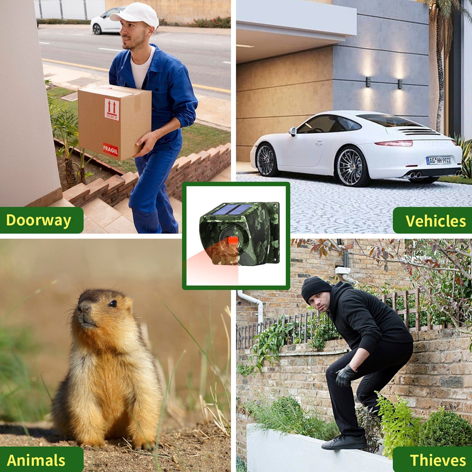 Alarme d'allée solaire extérieure infrarouge 800 m, antivol, induction, sans fil