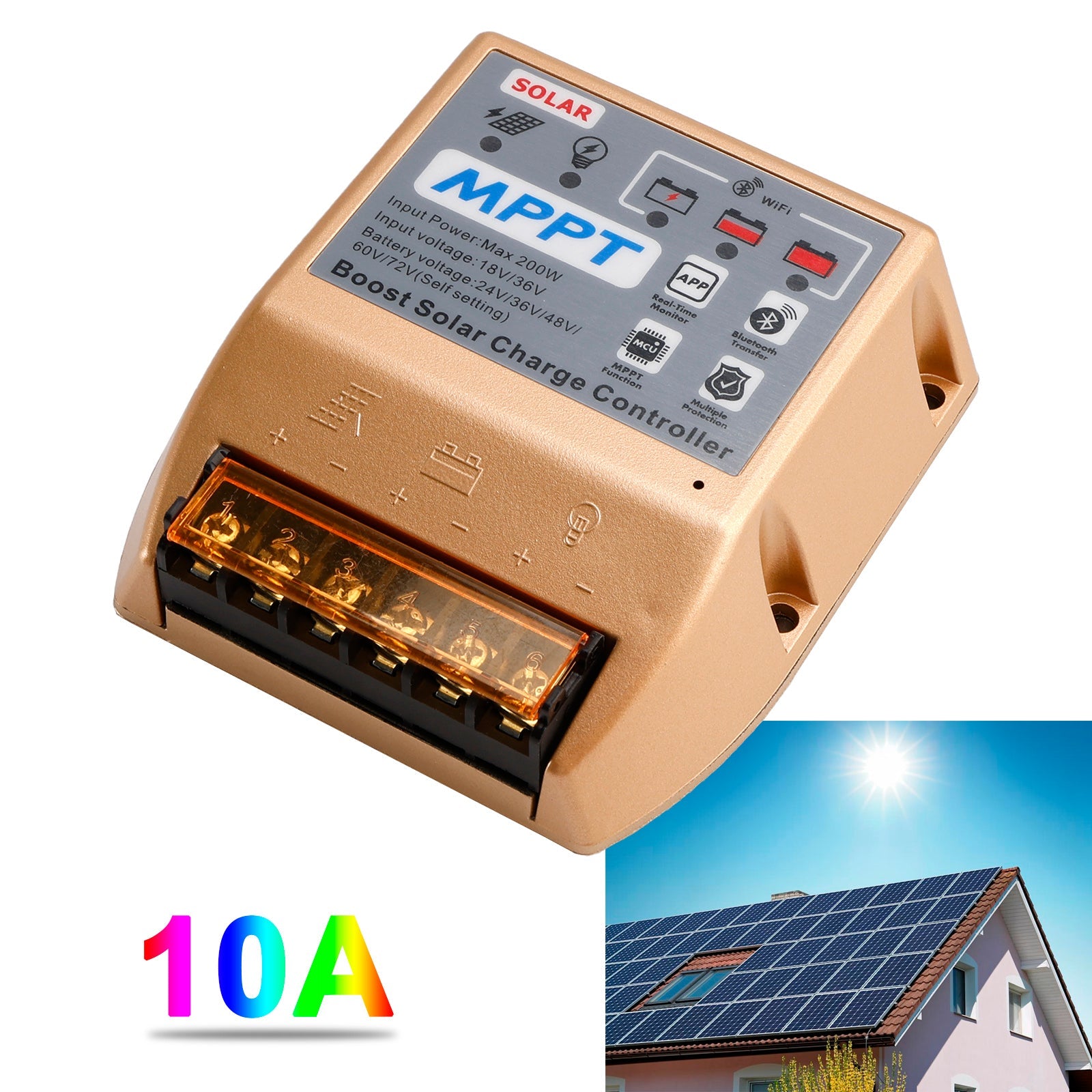 Contrôleur solaire MPPT Boost 10 A/20 A/30 A 24 V, 36 V, 48 V, 60 V, 72 V, application mobile, contrôle intelligent