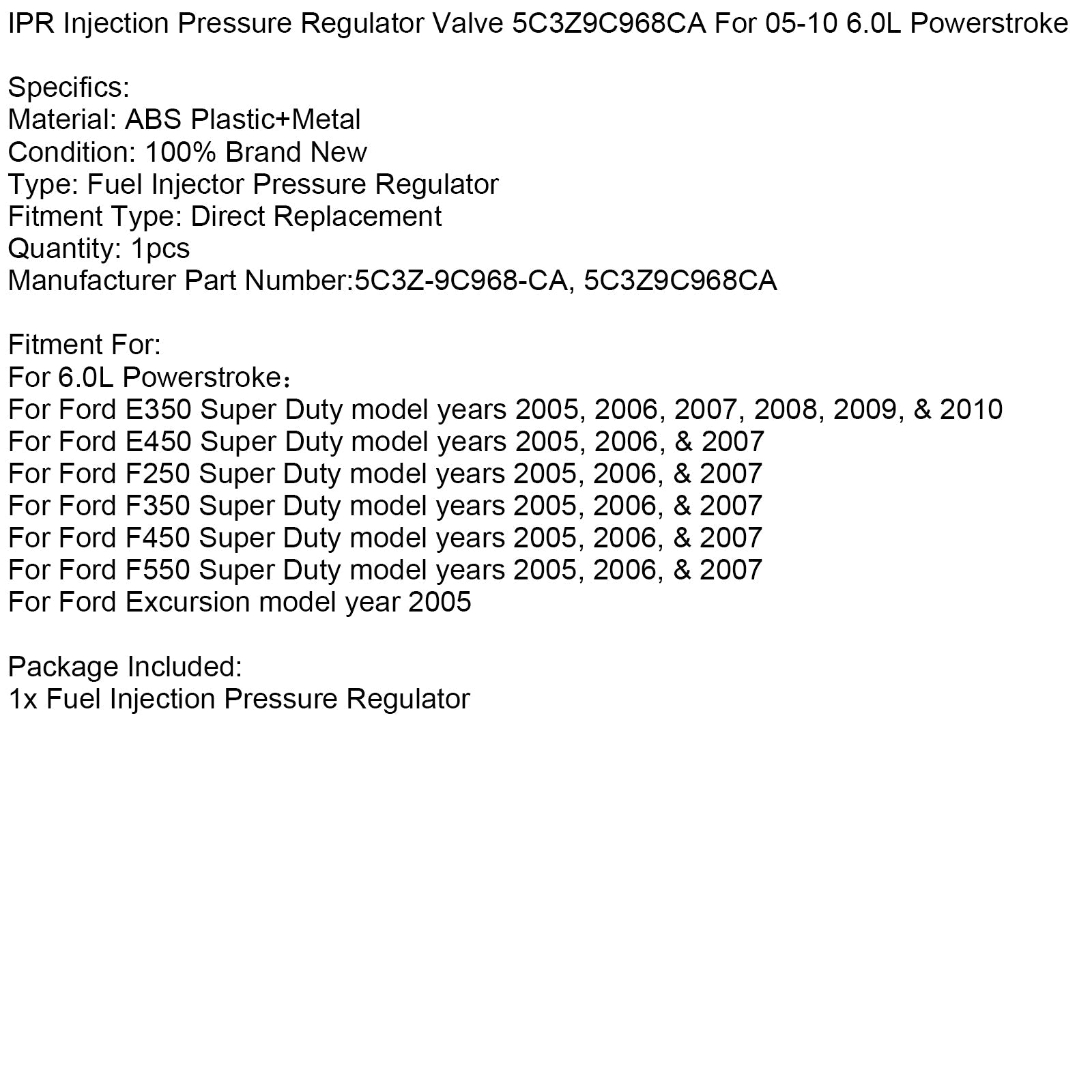 Regulator tlaka d'Vbrizgavanje IPR 5C3Z9C968CA za Powerstroke 6.0L 2005-2010