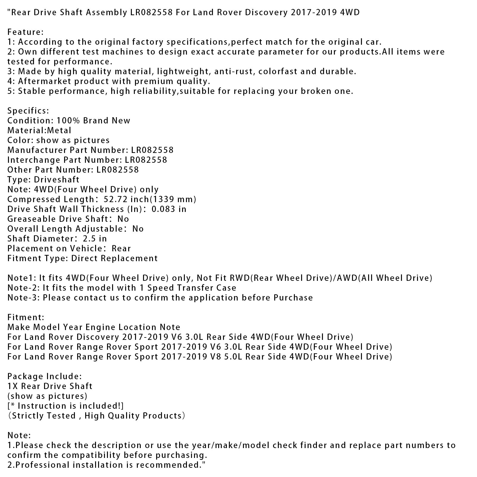 LR082558 Tylne drzewo skrzyni biegów dla Land Rover Discovery V6 3.0L 2017-2019, 4 napęd na koła