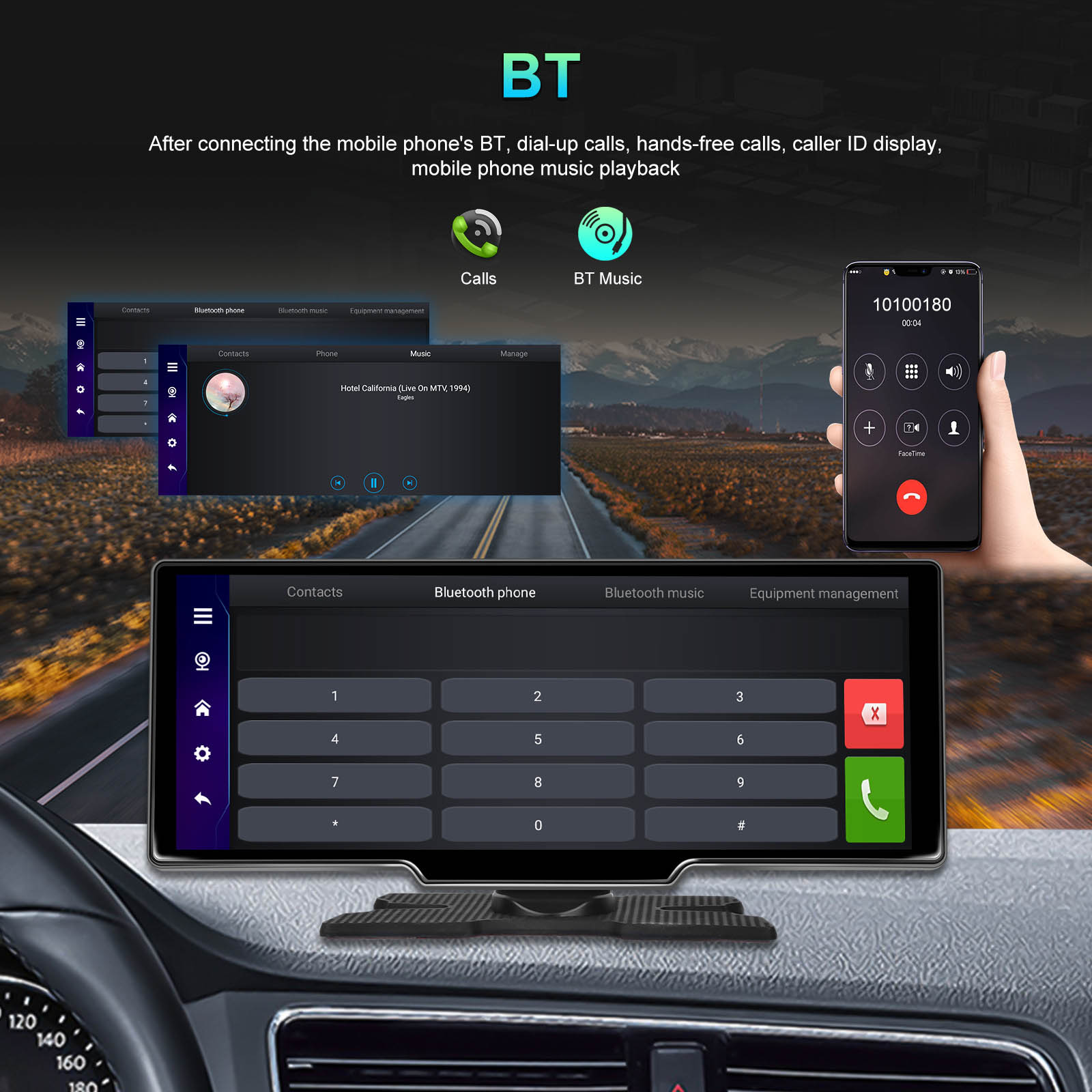 10,26"" Portable Bluetooth Navigation de voiture sans fil Carplay HD Grand écran tactile