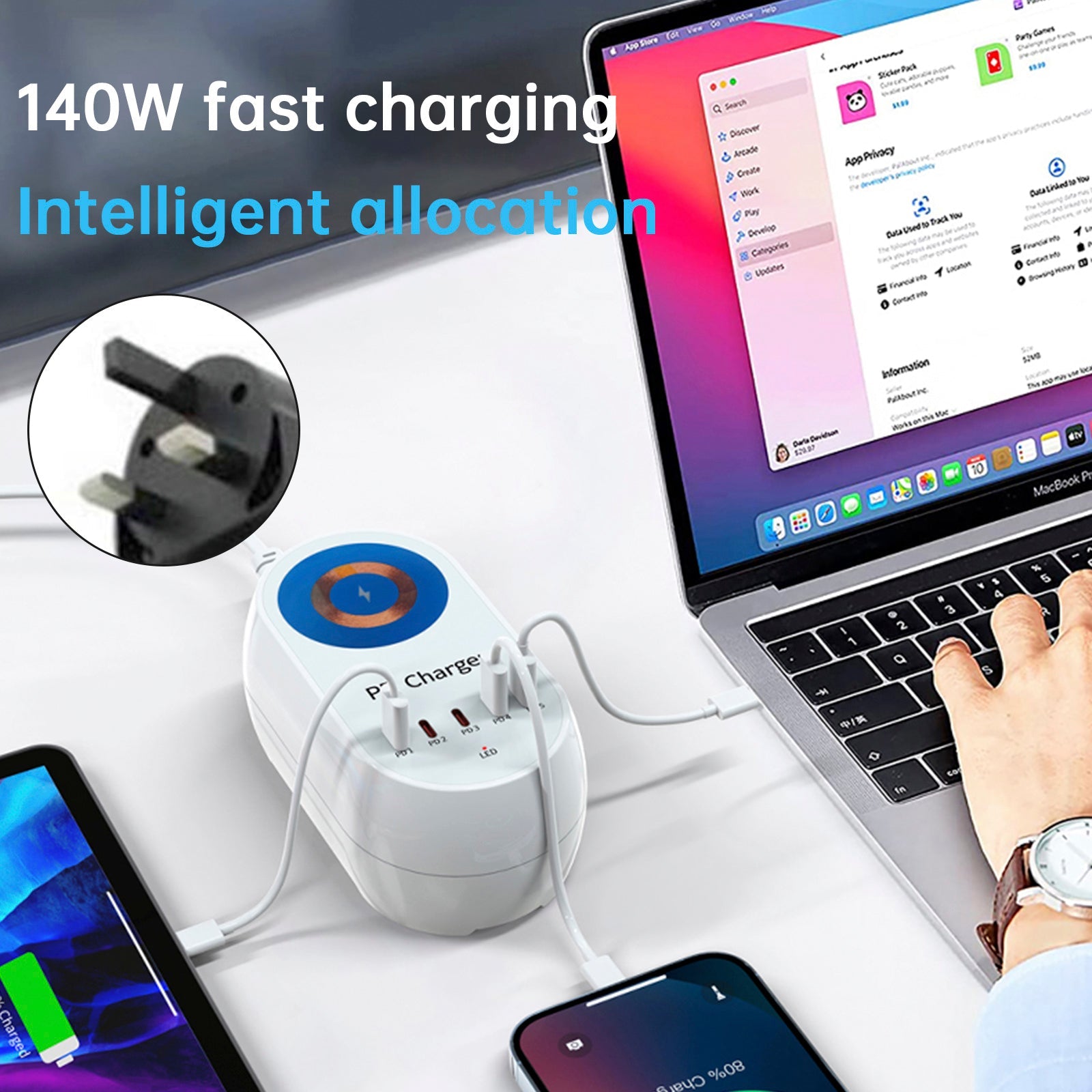 140 W Wireless Magnetic Charger, Fast Charge PD100 W voor laptop en mobiele telefoon
