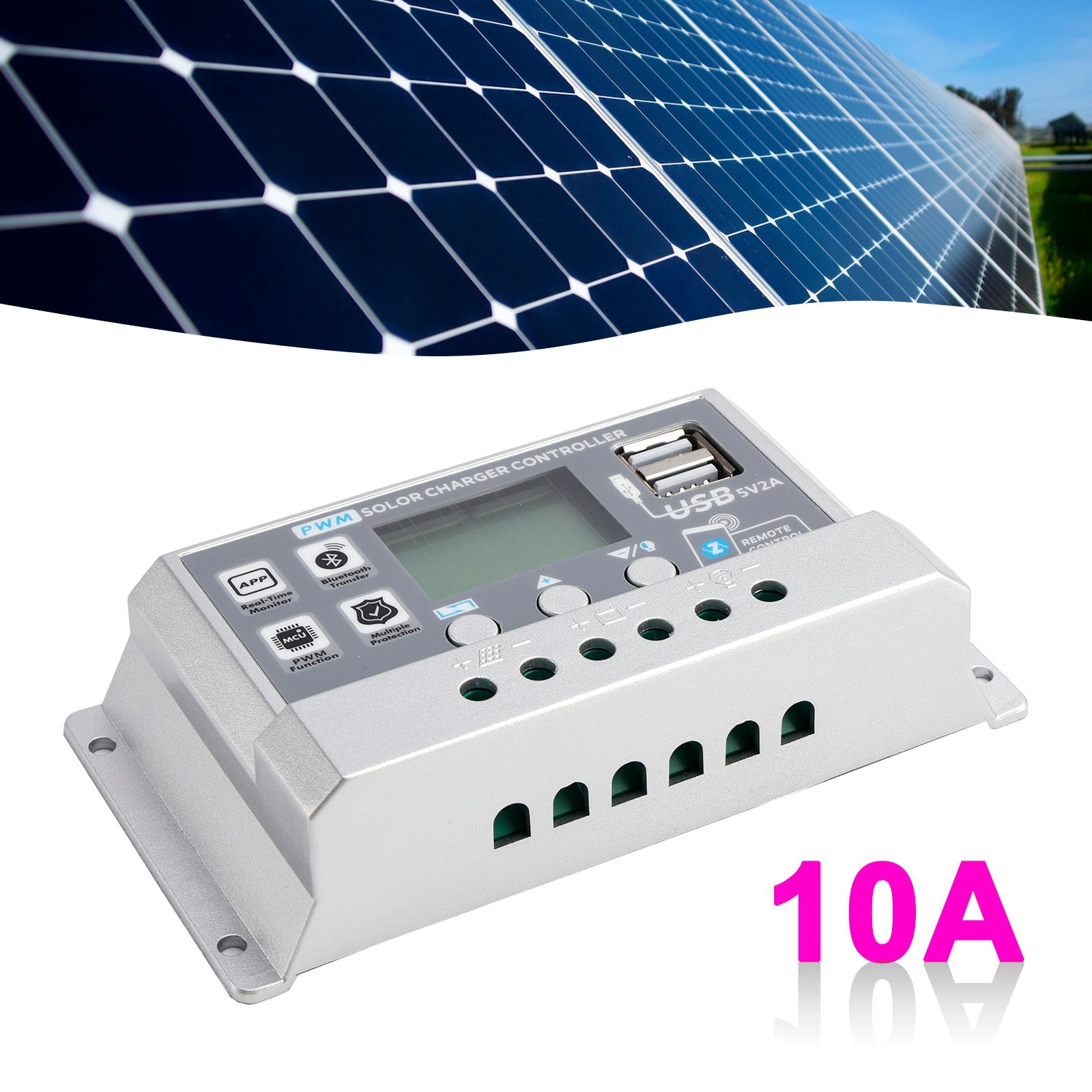 Contrôleur solaire PWM 10A-60A, application mobile, contrôle intelligent