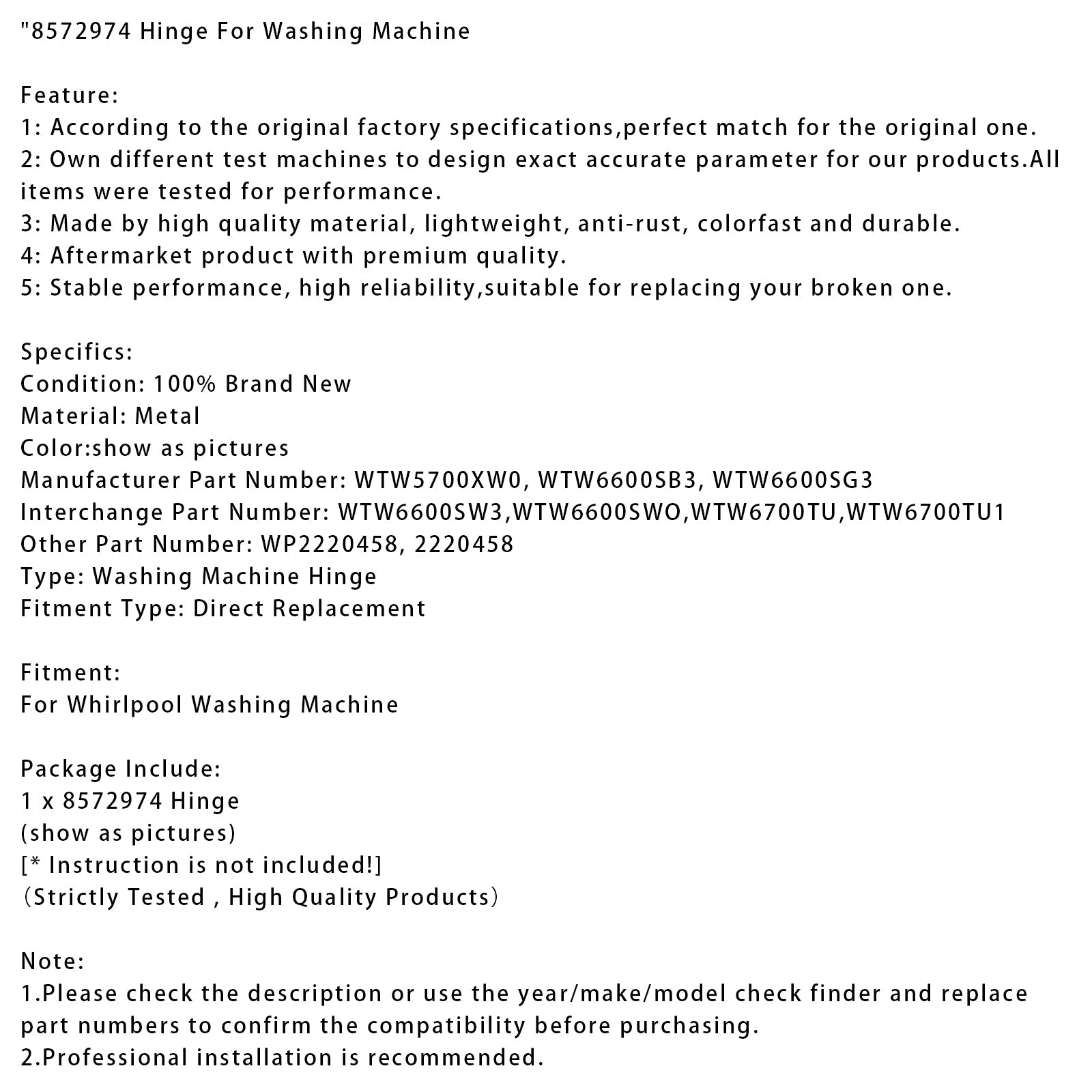 8572974 Charnière pour machine à laver
