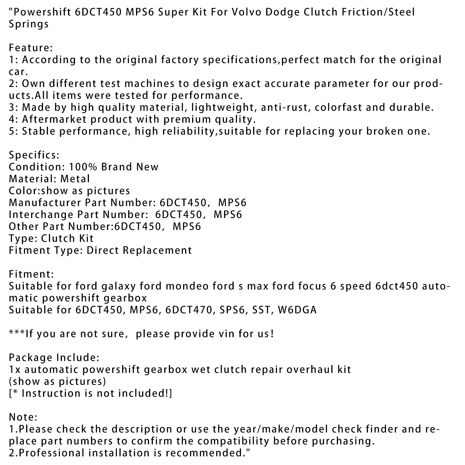 PowerShift 6DCT450 MPS6 Zestaw sprzęgła wzmocnionego
