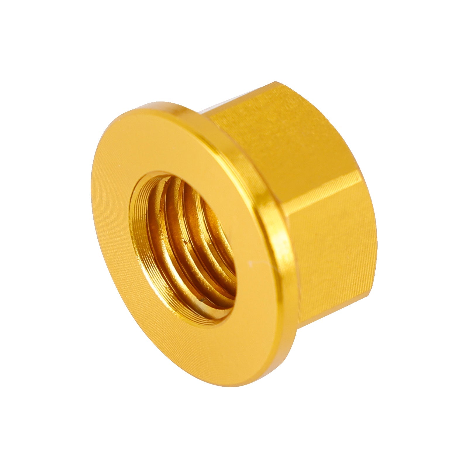 6 stuks M10 x 1,5 mm aluminium achtertandwielflensmoeren, goudkleur, voor motorfiets.
