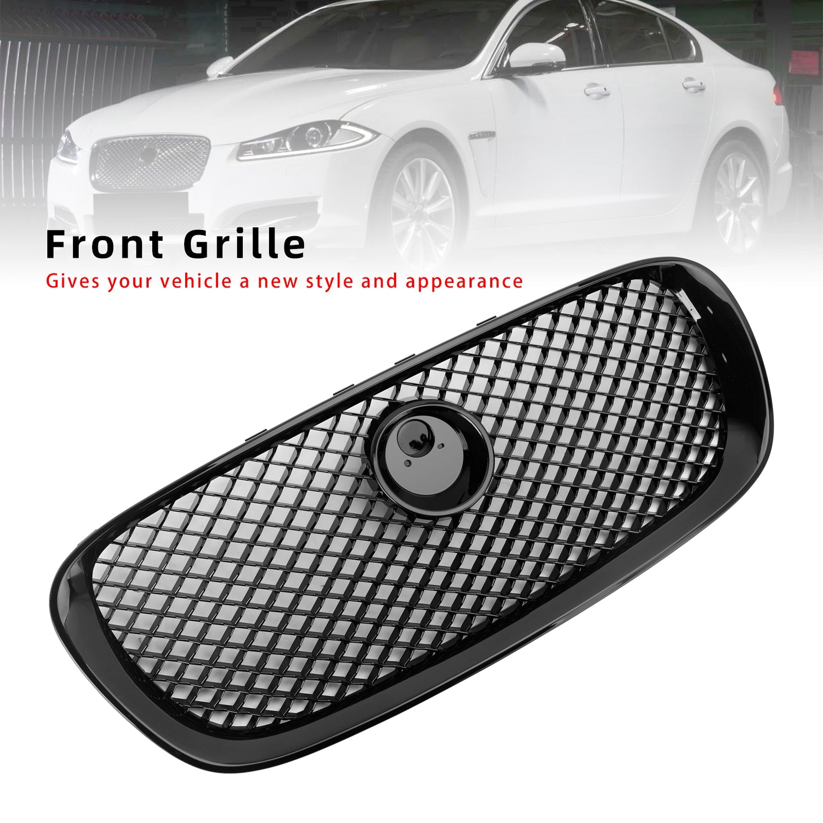 Grille de pare-chocs avant style Jaguar XF XF-R 2008-2011, noir brillant