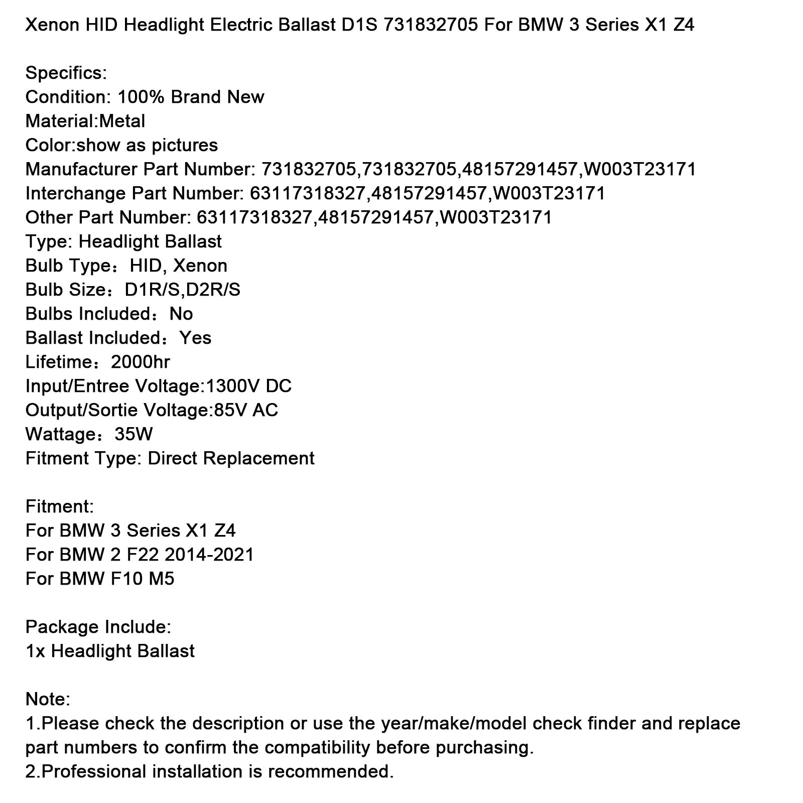 Ballast eléctrico de la luz delantera en Xenon HID D1S 731832705 para la serie BMW 3 X1 Z4
