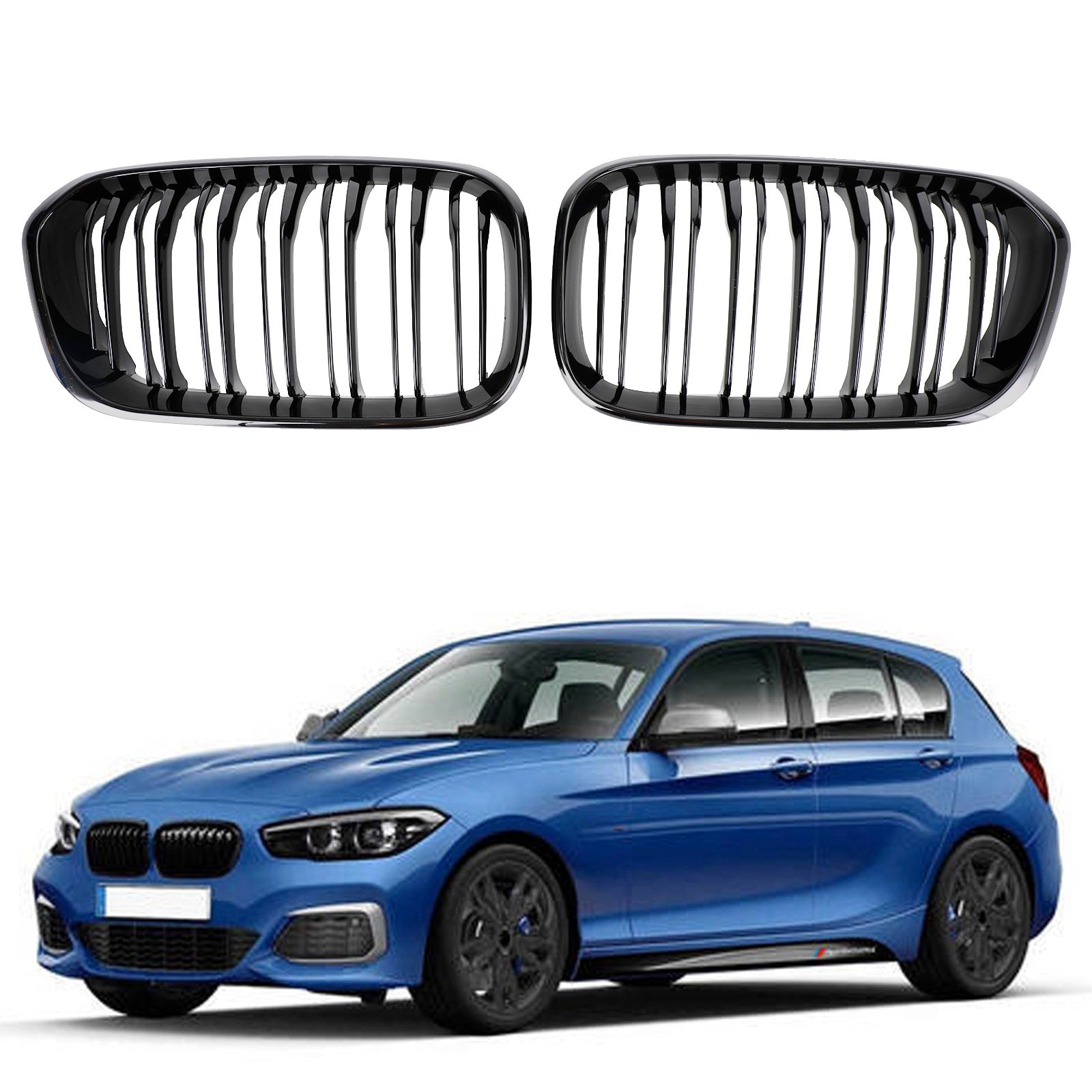 Niergrill van de voorkant voor BMW 1-serie F20 F20 F21 2015-2017 Gloss Black Double