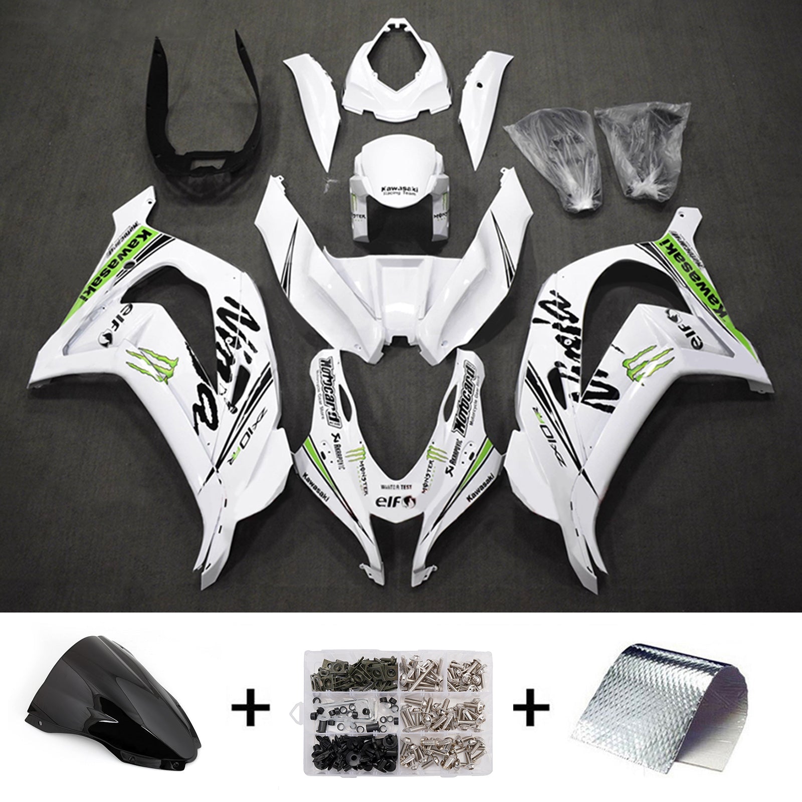 Kit de carénage injecté en plastique ABS compatible avec Kawasaki ZX10R 2016-2020