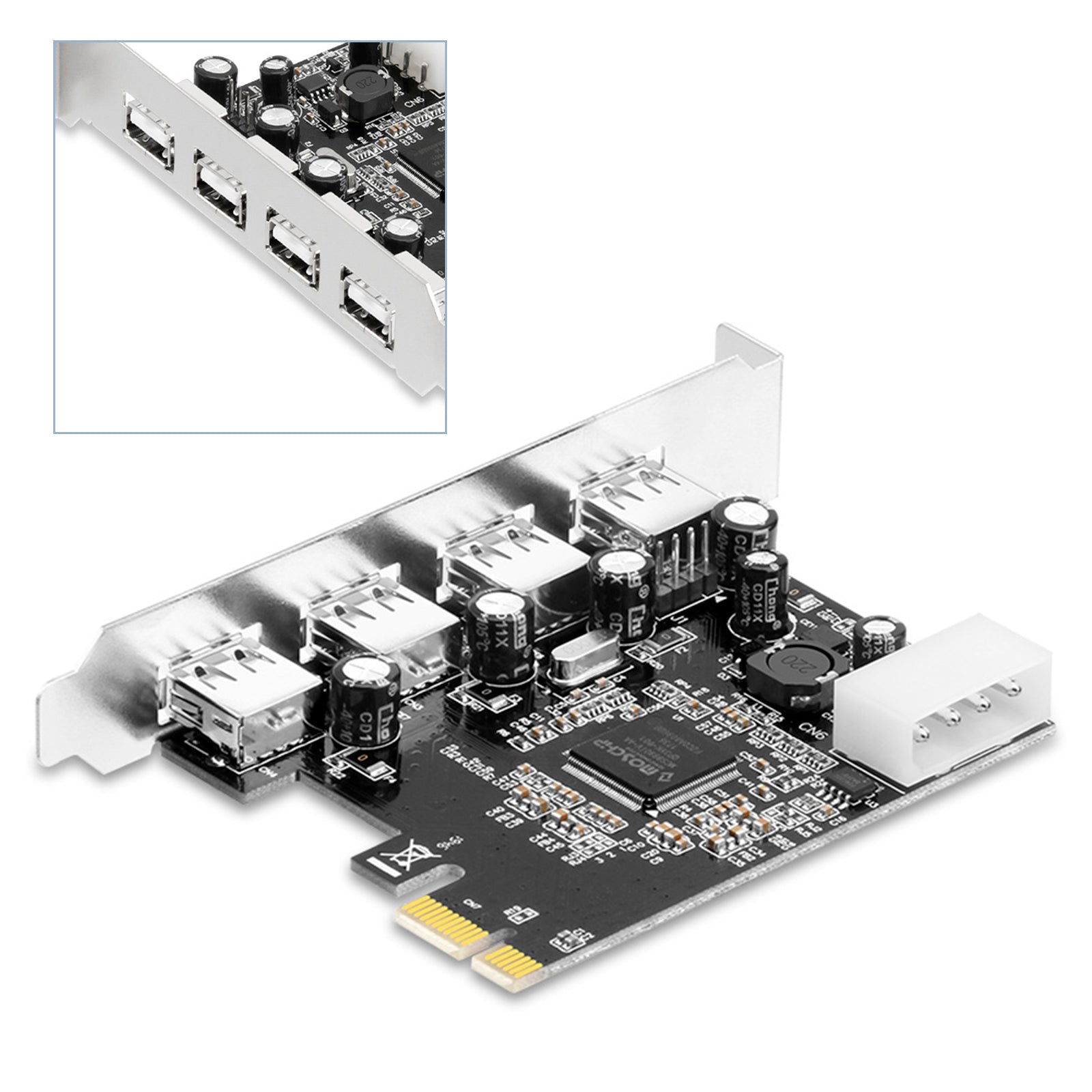 Carte d'extension HUB 2.0 PCIE vers USB 2.0, adaptateur Moschip, alimentation 4 broches