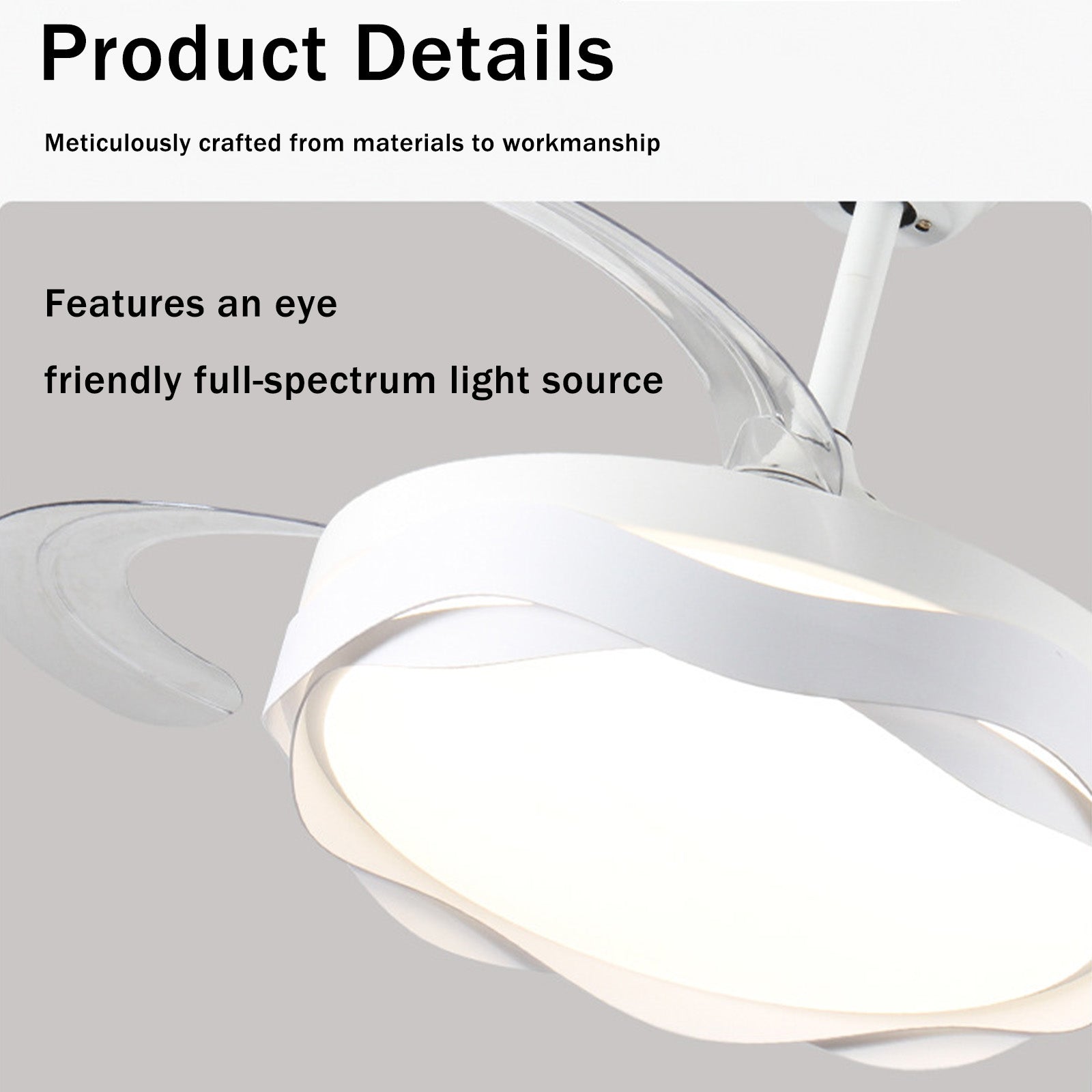 Ventilateur de Plafond Moderne 48" avec Éclairage – Pales Transparentes Rétractables, 6 Vitesses, 35 W, Contrôle par Application