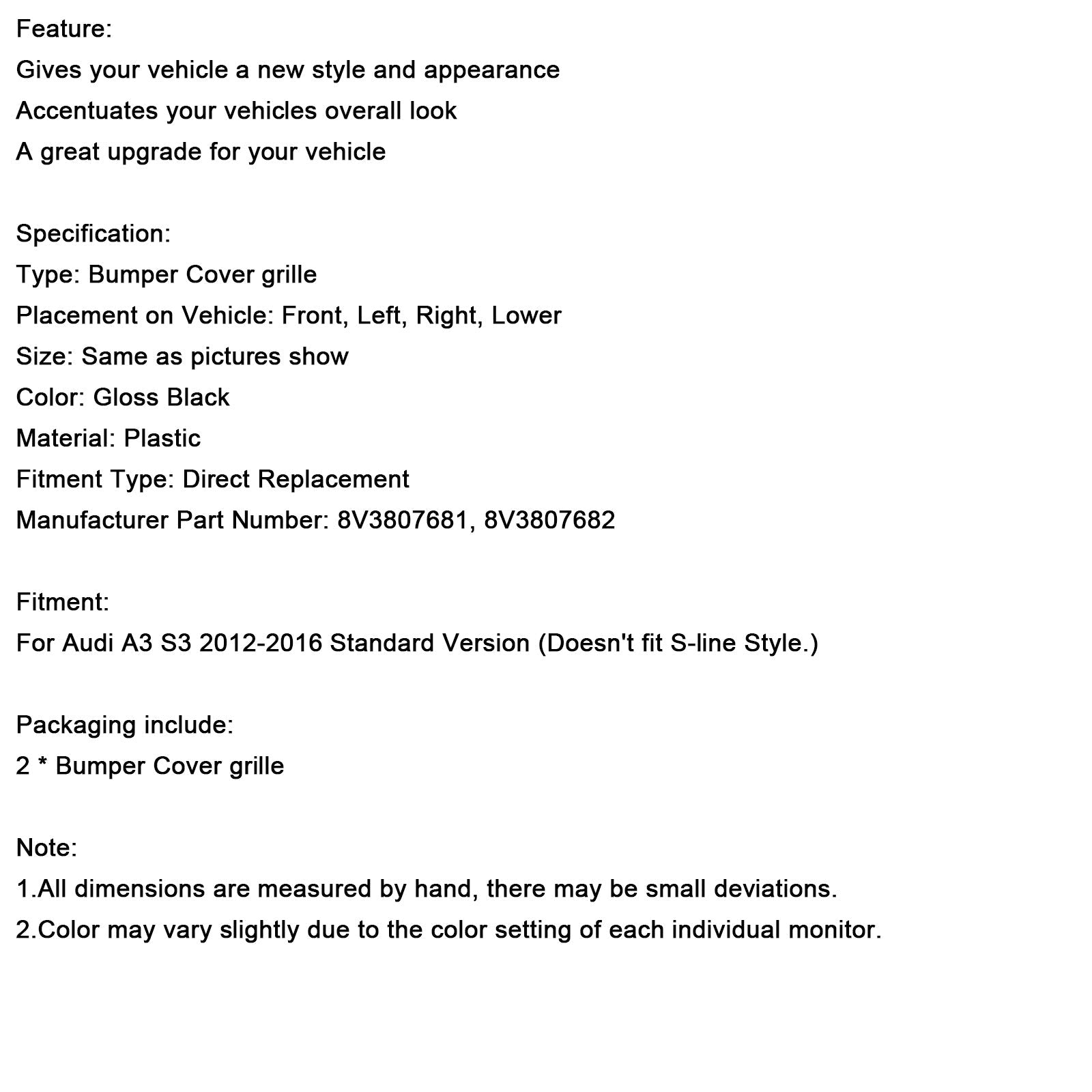 Siatka ochrony przeciw skalakowi dla zderzaka Audi A3 2012-2016, 2 pokoje