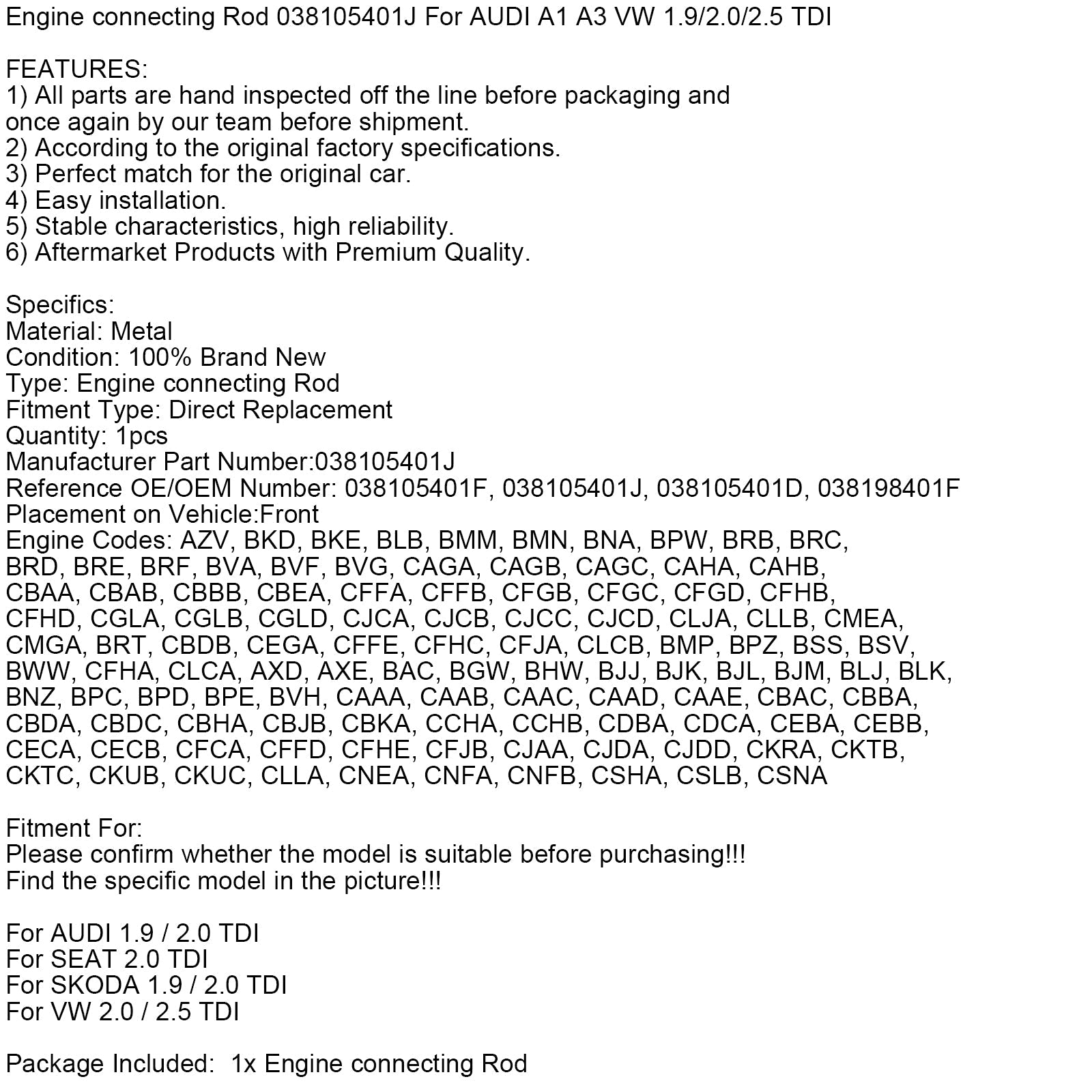 Motor, ki povezuje palico 038105401J za Audi A1 A3 VW 1,9/2.0/2.5