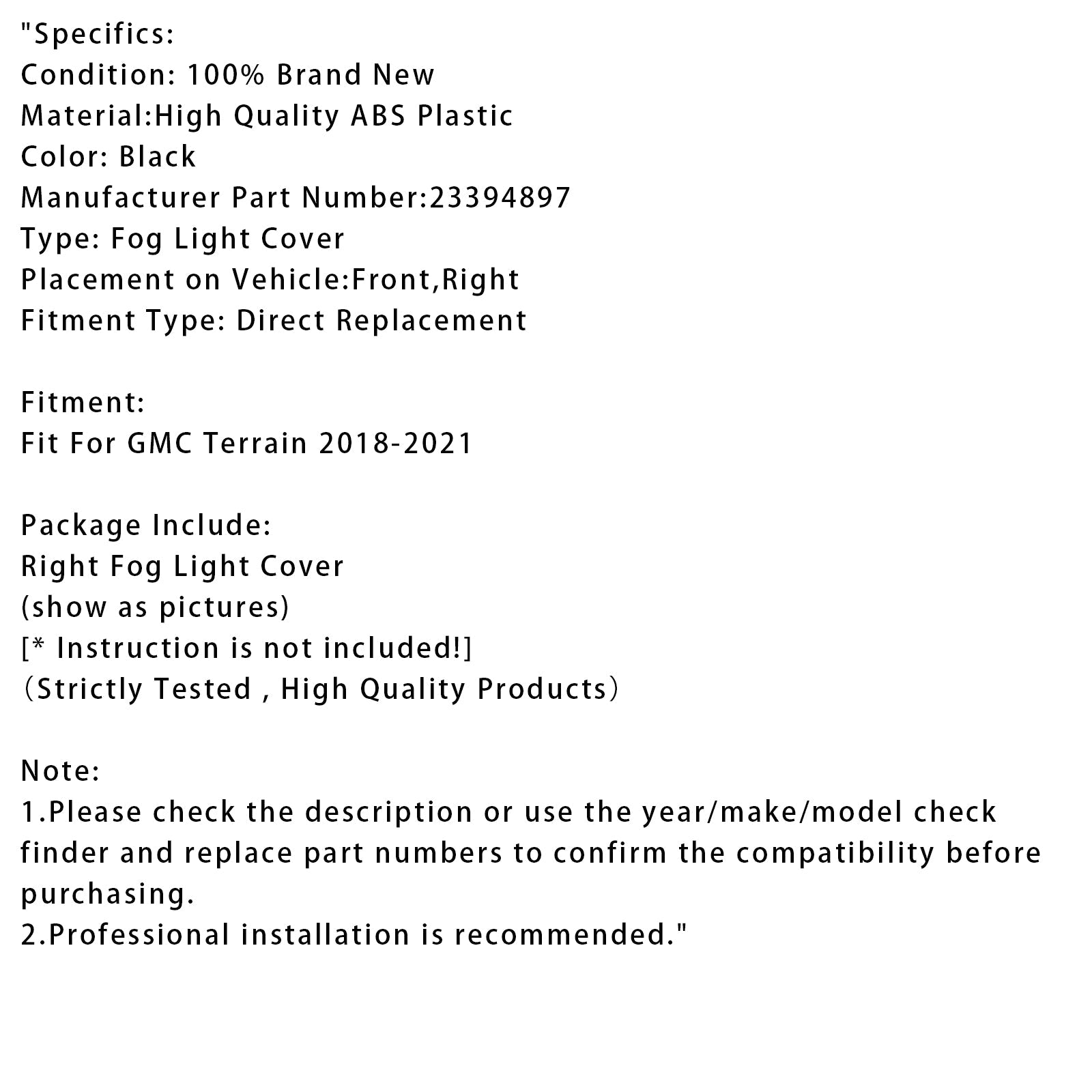 Vuurdeksel aan de rechterkant voor GMC Terrain 2018-2021 23394897