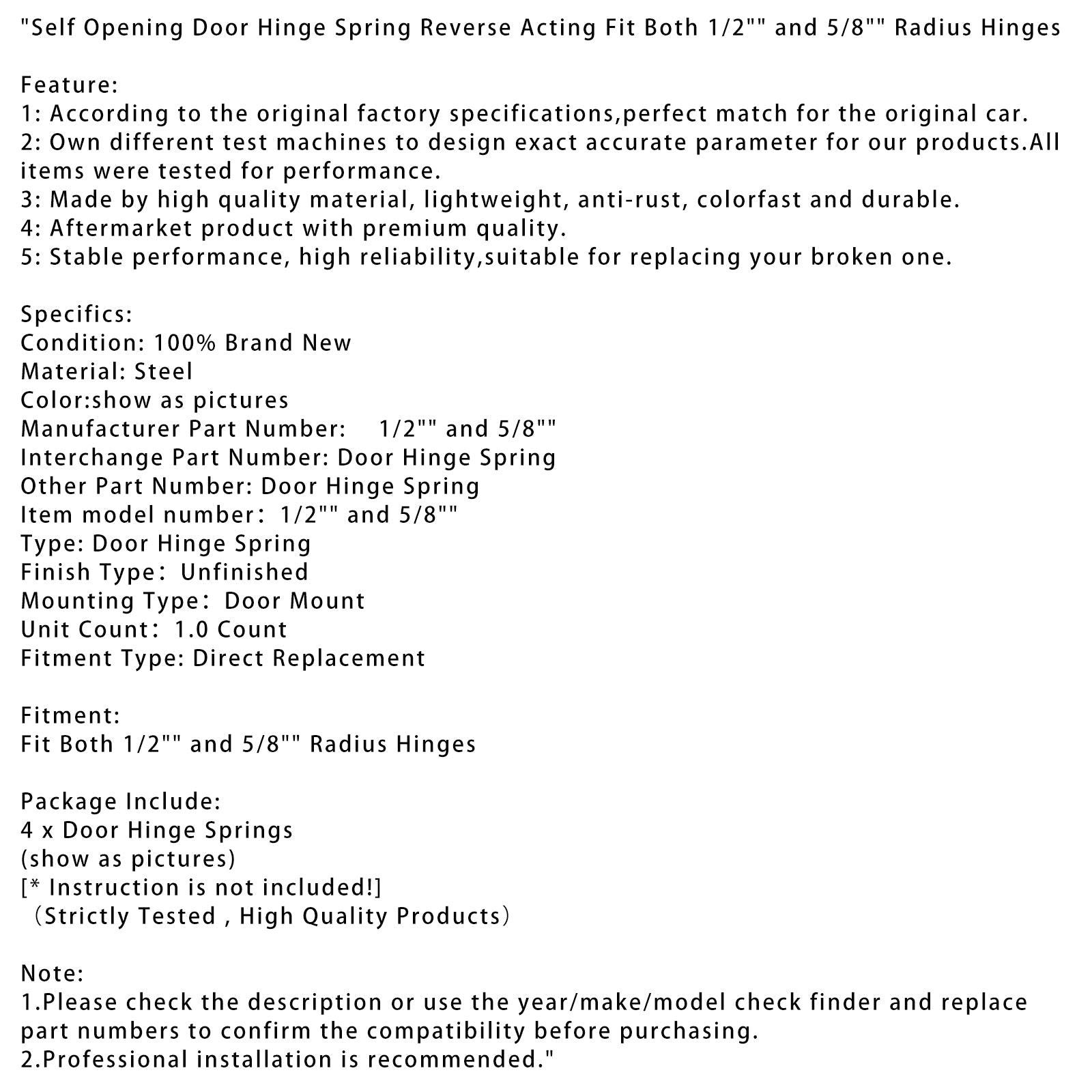 Bisagra de puerta de apertura automática, resorte de acción inversa, bisagras de 1/2 radio2"" y 5/8""
