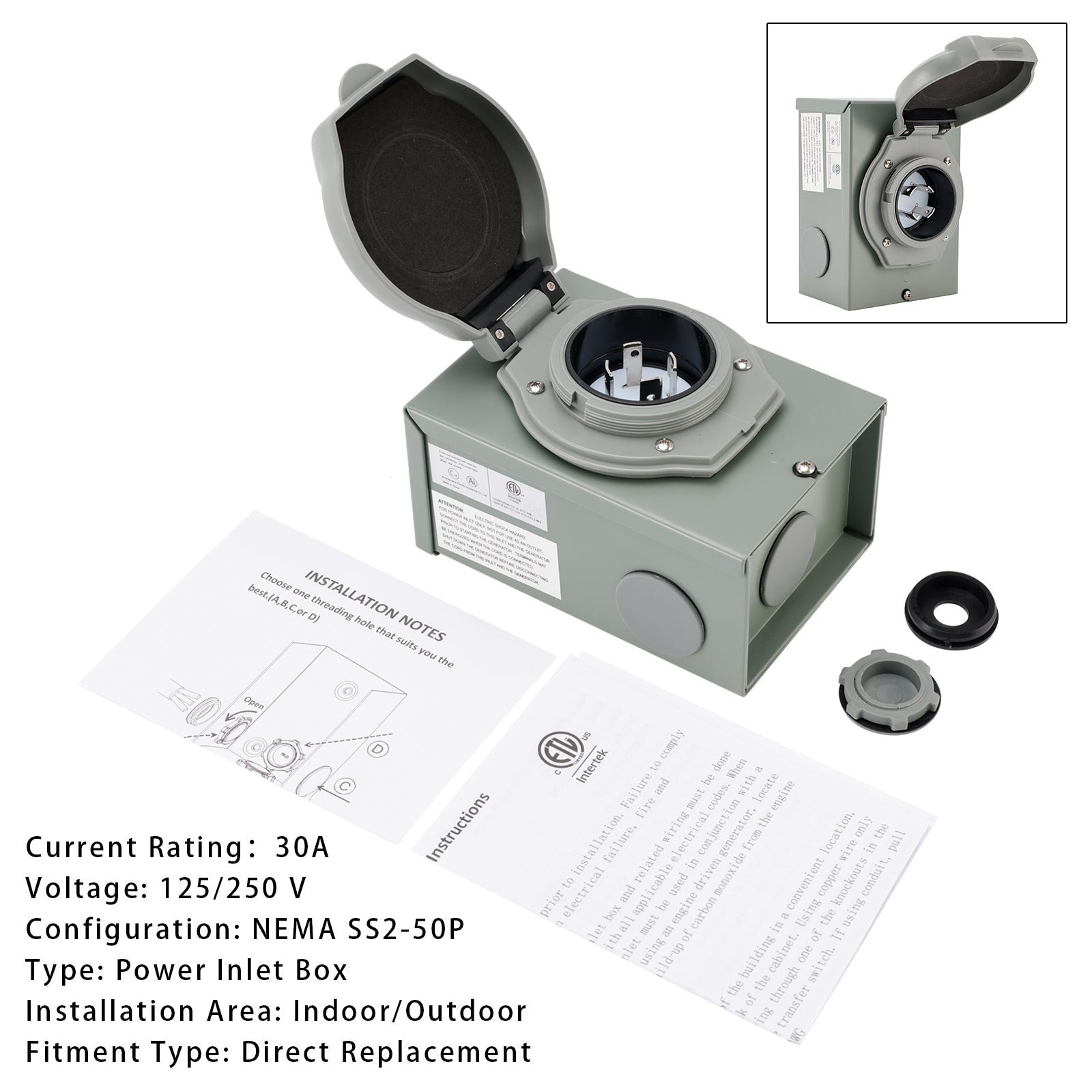 Boîtier d'entrée pour générateur de VR 30 A NEMA SS2-50P, 125/250 V