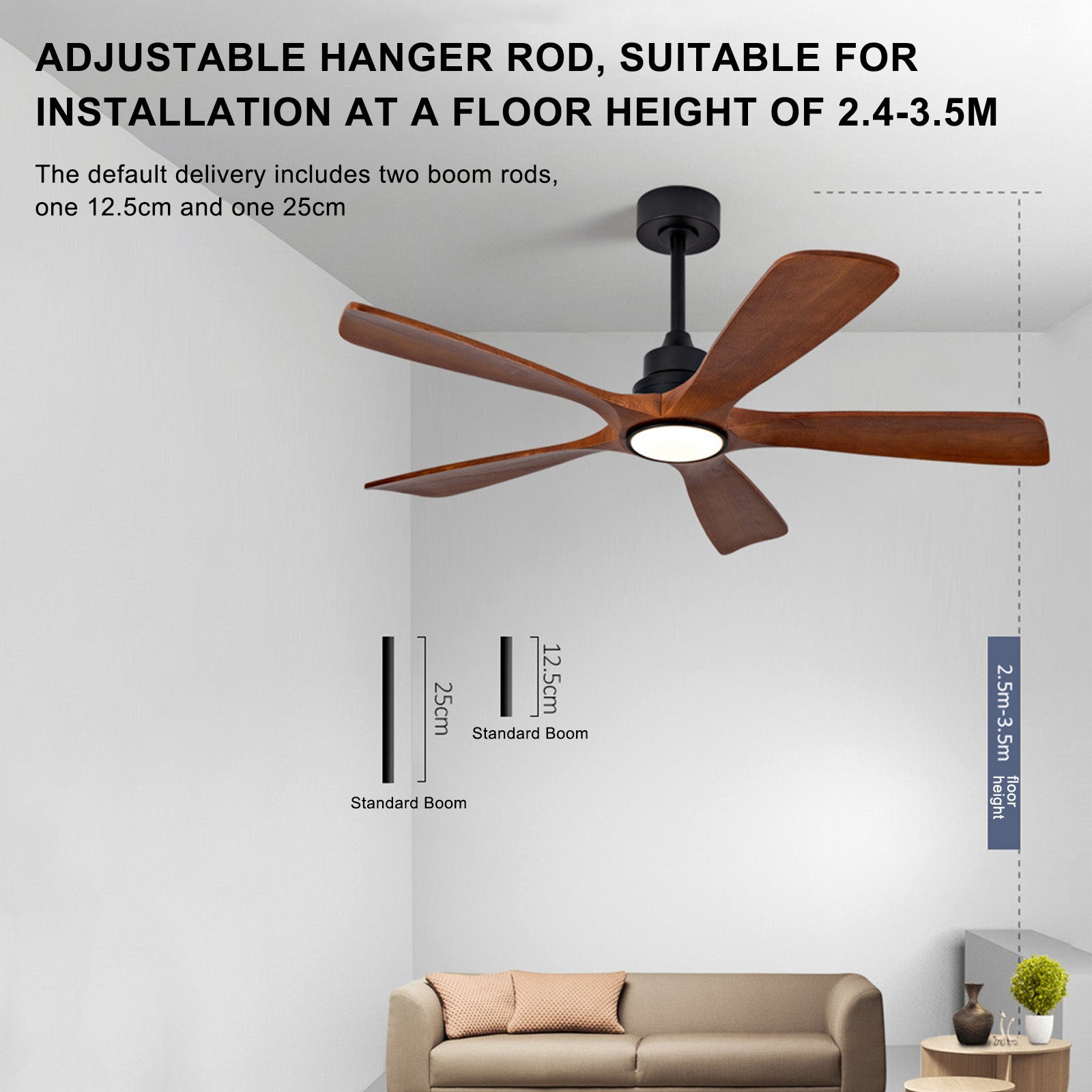 Ventilateur de Plafond Silencieux 60" avec Éclairage – Pales en Bois Massif pour Grandes Pièces, Télécommande/App