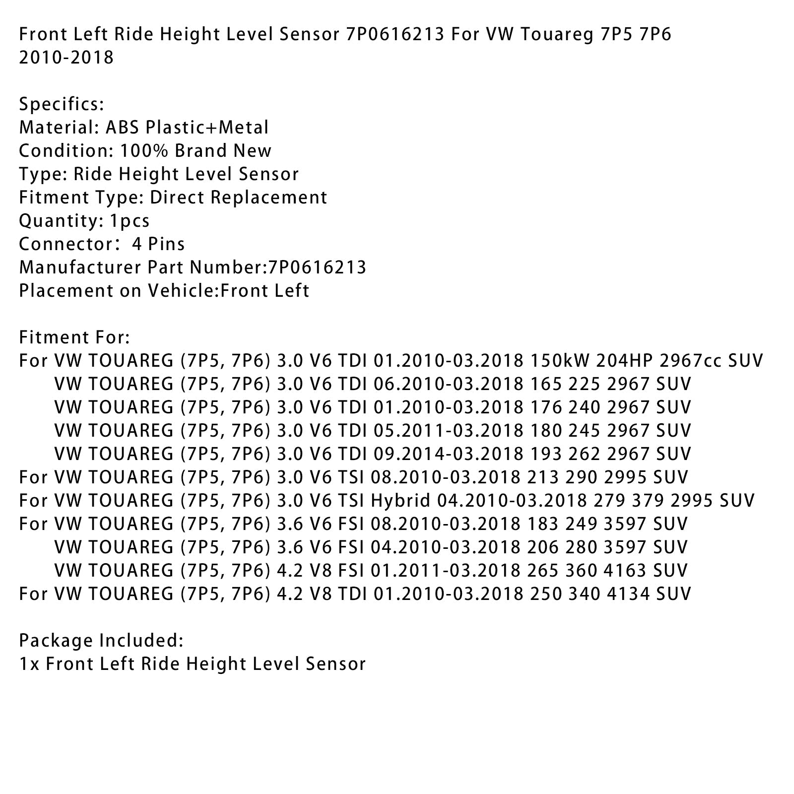 Sprednji levi senzor nivoja karoserije 7P0616213 za VW Touareg 7P5 7P6 2010-2018