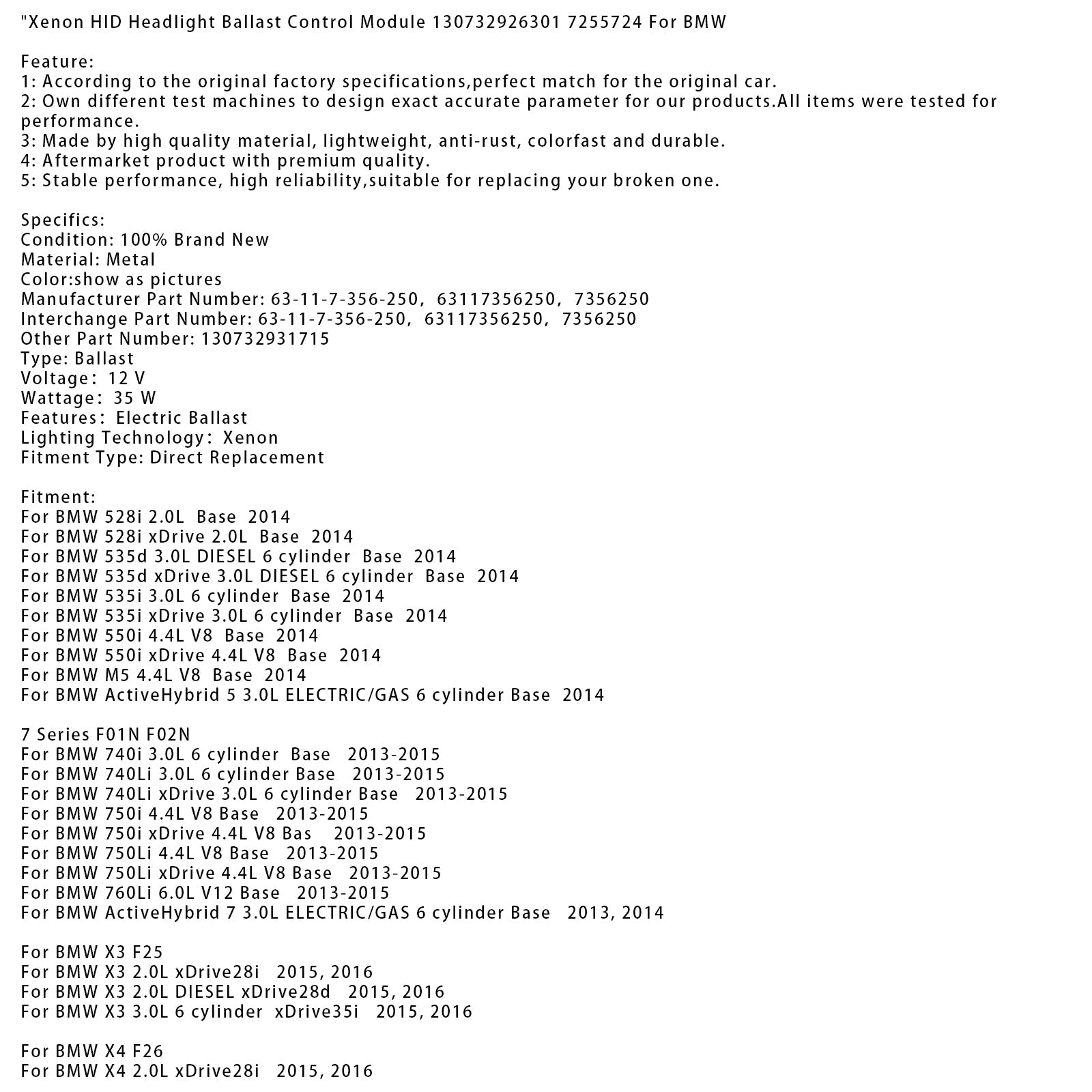 Mercedes-Benz ML350 3.0L Diesel V (2012-2014) HID Xenon Koplampballastregelmodule 130732926301 725