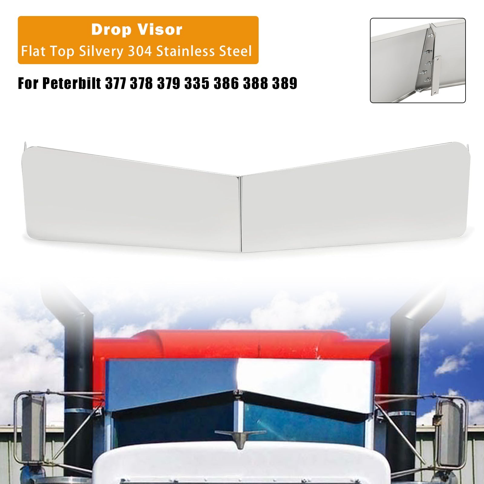 Visière plate argentée pour Peterbilt 377 378 379 335 386 388 389
