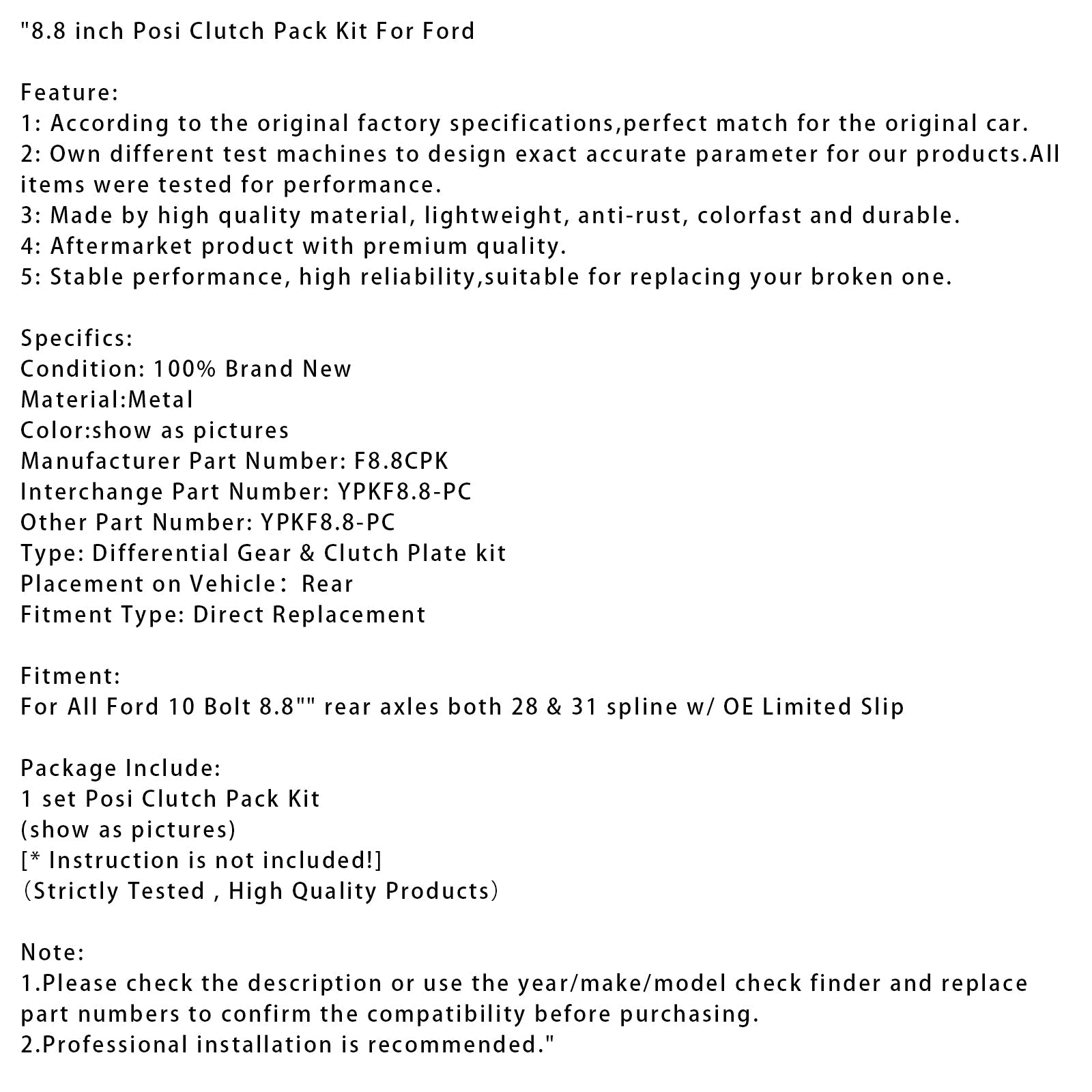 POS 8,8 tuuman F8.8CPK -kytkinsarja Fordille
