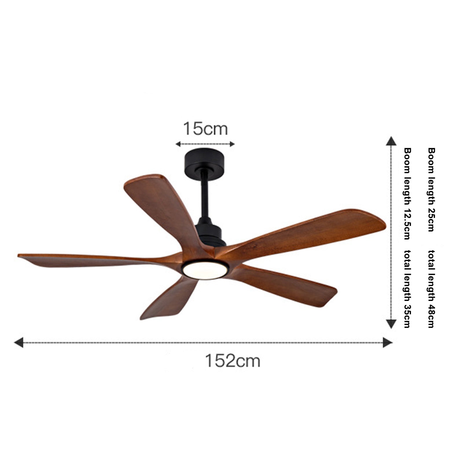 Ventilateur de Plafond Silencieux 60" avec Éclairage – Pales en Bois Massif pour Grandes Pièces, Télécommande/App