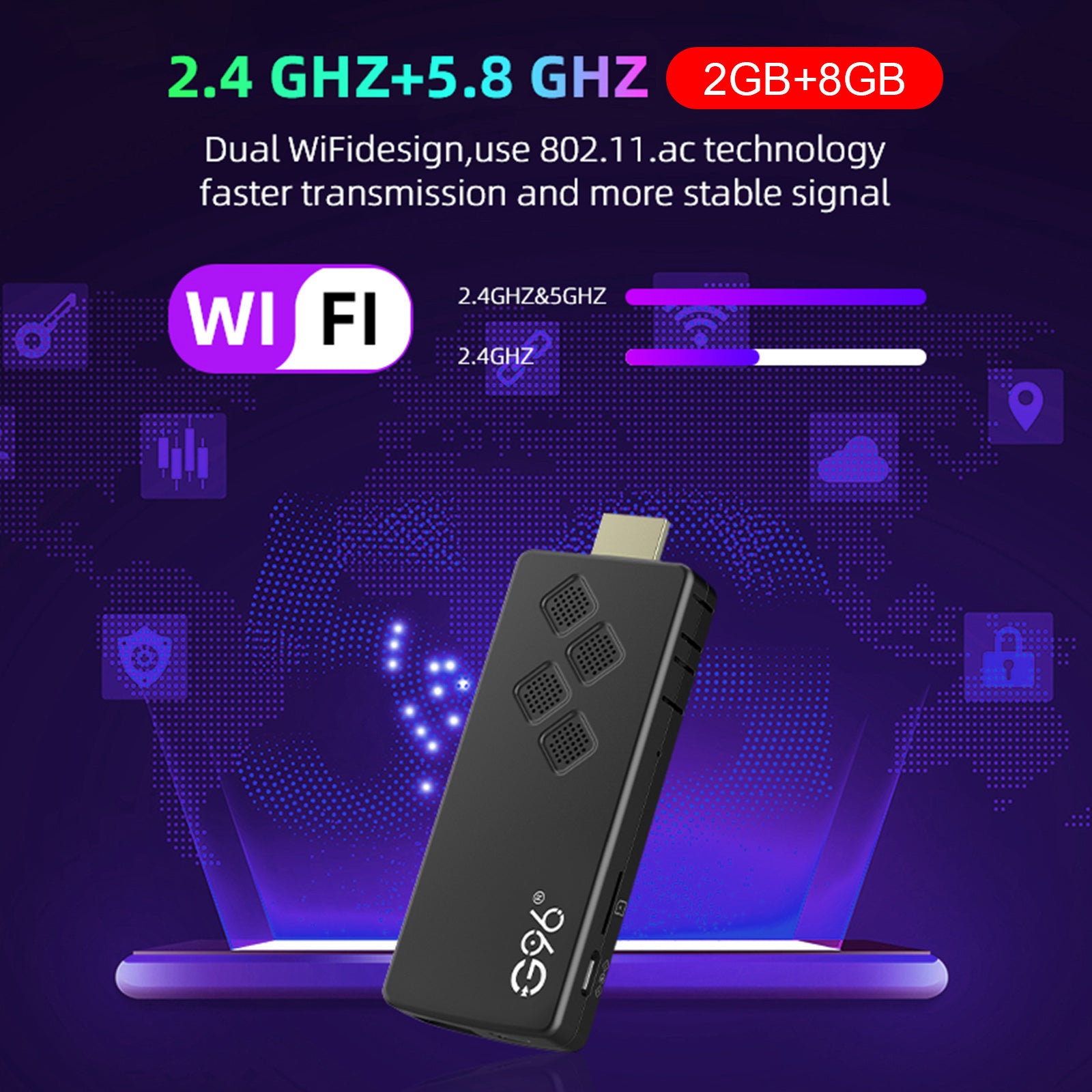 G96 TV Stick Android13.0 2GB 8GB Banda doble 4K Bluetooth Voice TV Box