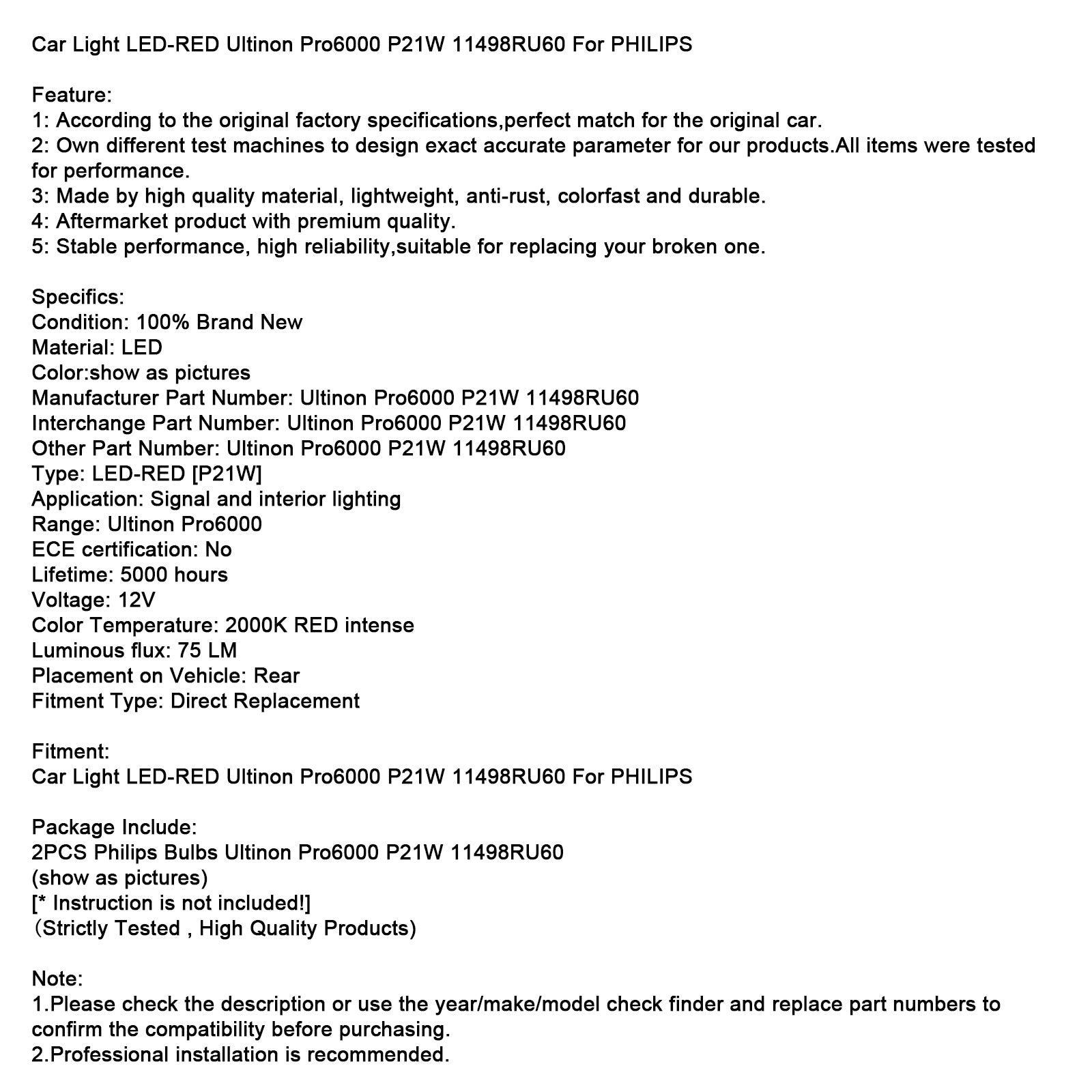 ULTINON PRO6000 P21W 11498RU60 RDEČI LED LED LAD Philips