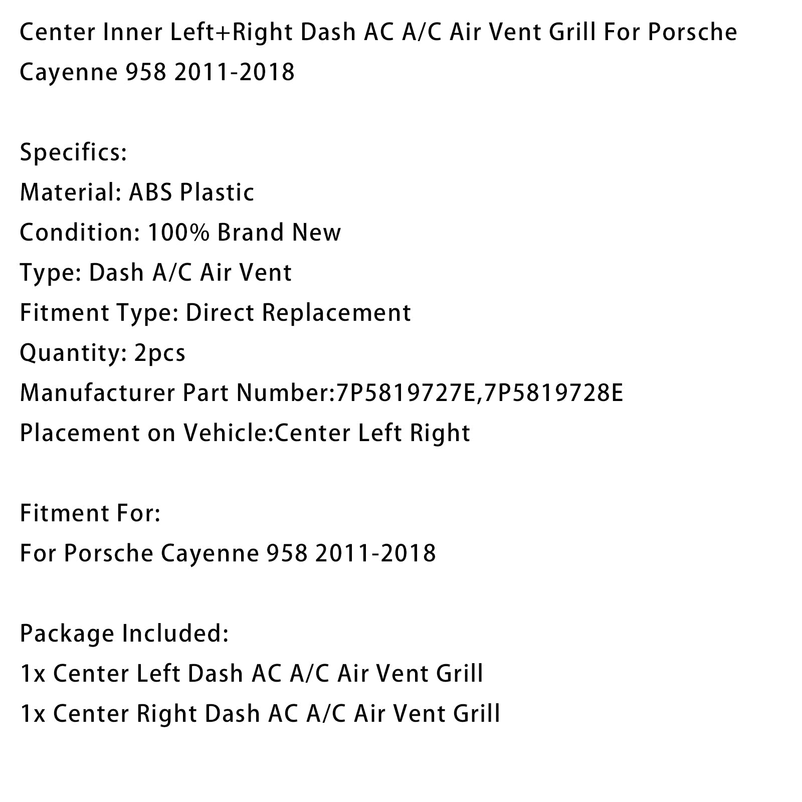 Porsche Cayenne 958 (2011-2018) - Bocche di&Bocchette di ventilazione centrali sinistra e destra sul cruscotto