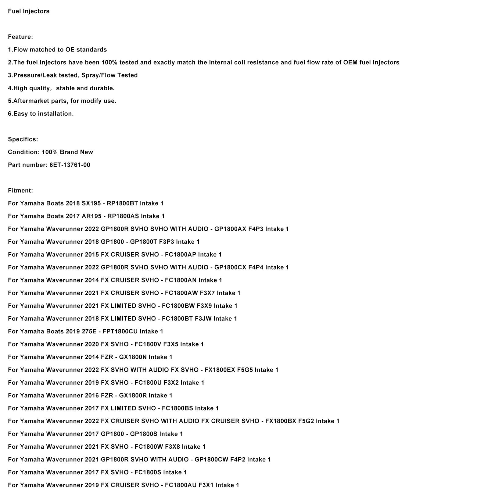 6ET-13761-00 Polttoainesuuttimet Yamaha Barbar AR195 SX195 Waverunner FZR GP1800