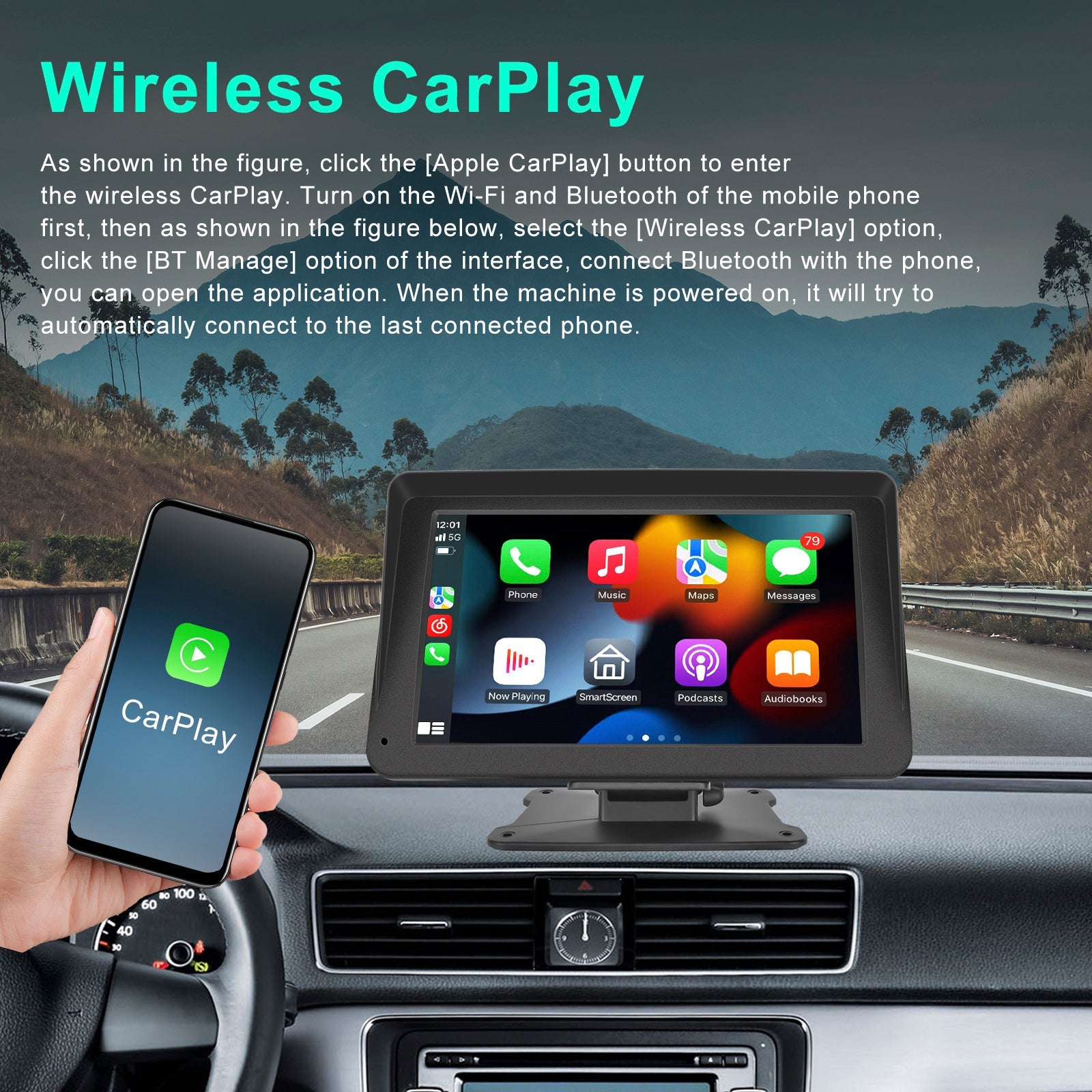 Lecteur multifonctions 7 pouces compatible CarPlay, Apple AirPlay et Android Auto avec caméra de projection