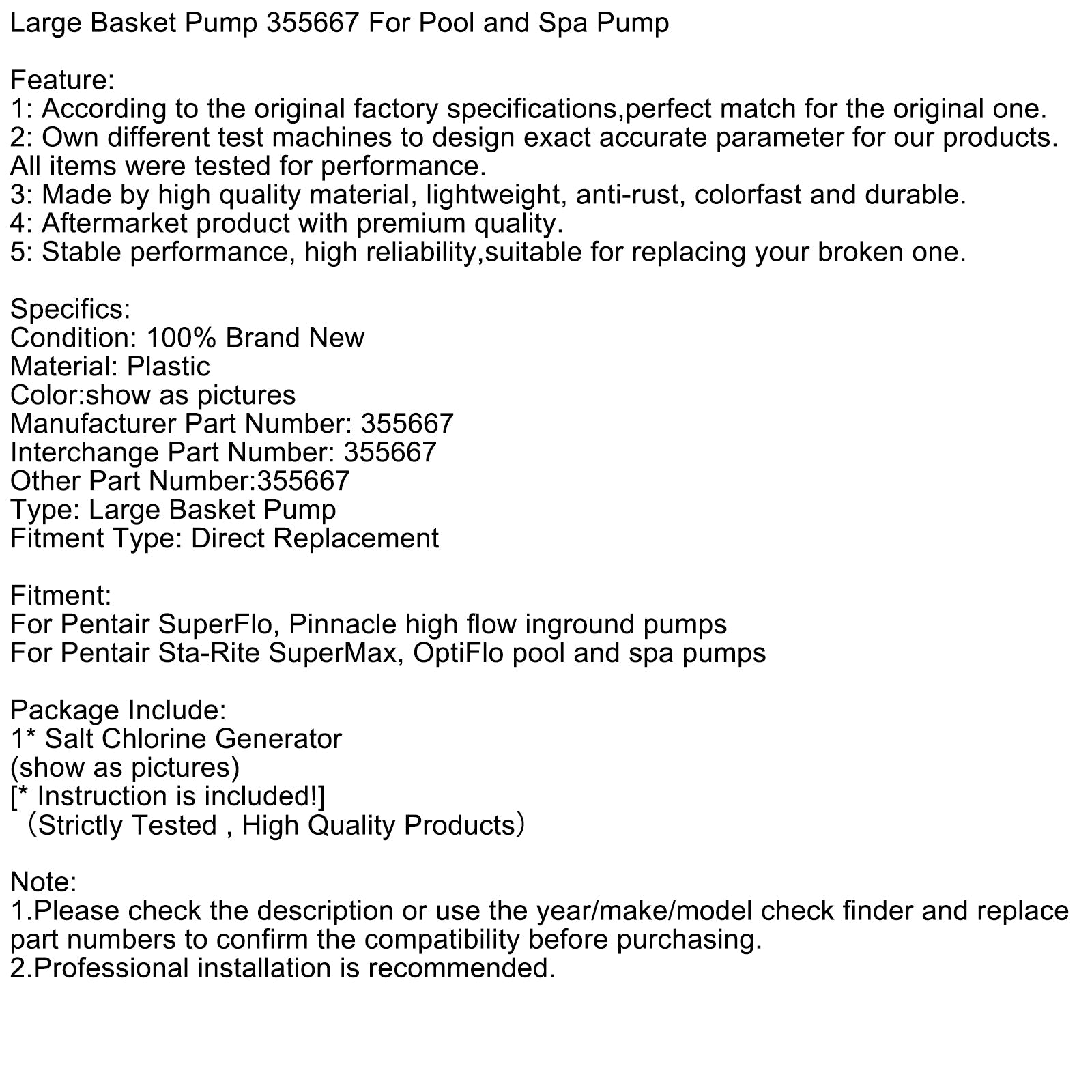 Bomba de cesta grande 355667 para piscina y bomba de spa